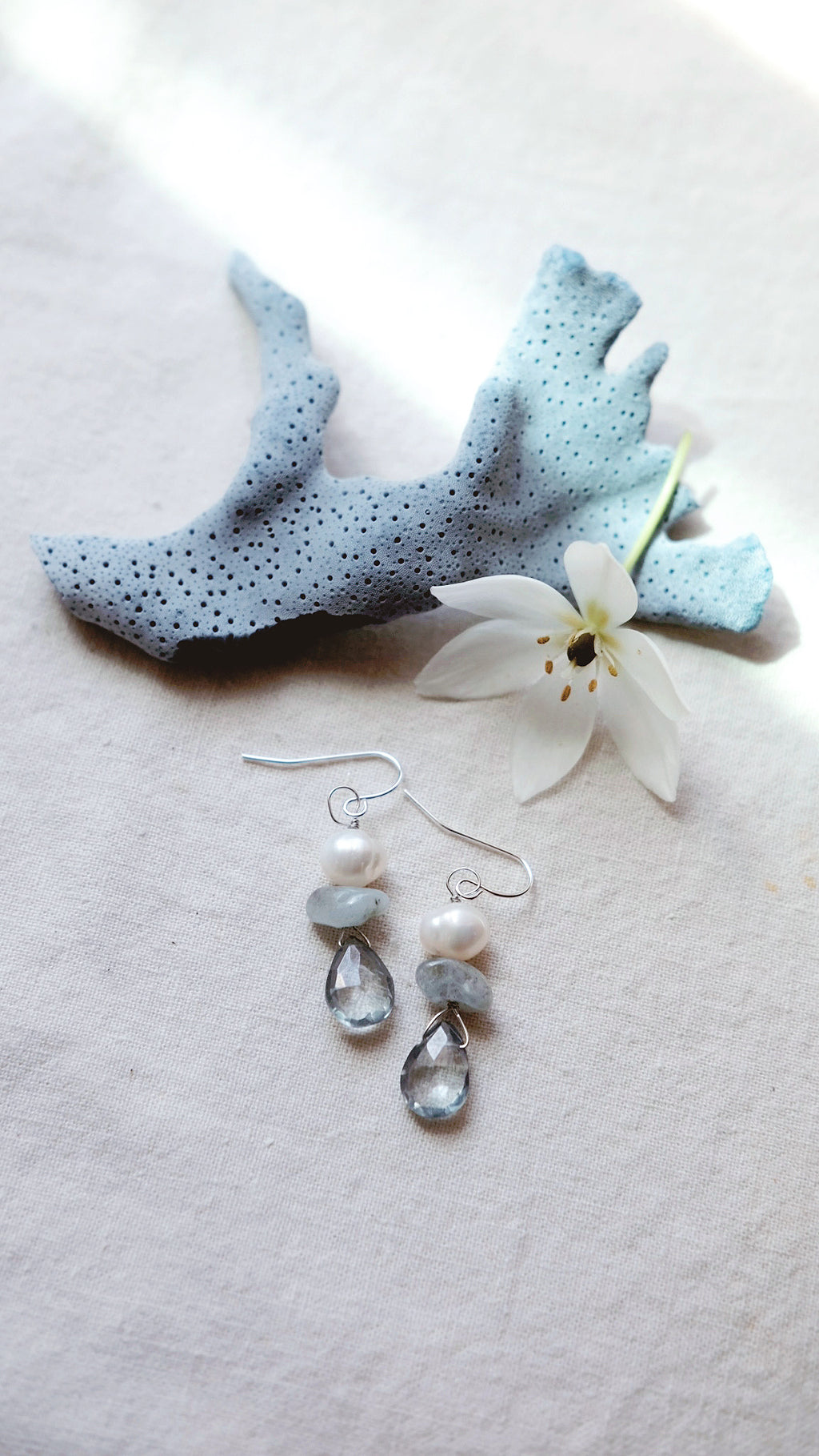 Water Nymph + Topaz + Aquamarine + Freshwater Pearl earrings
