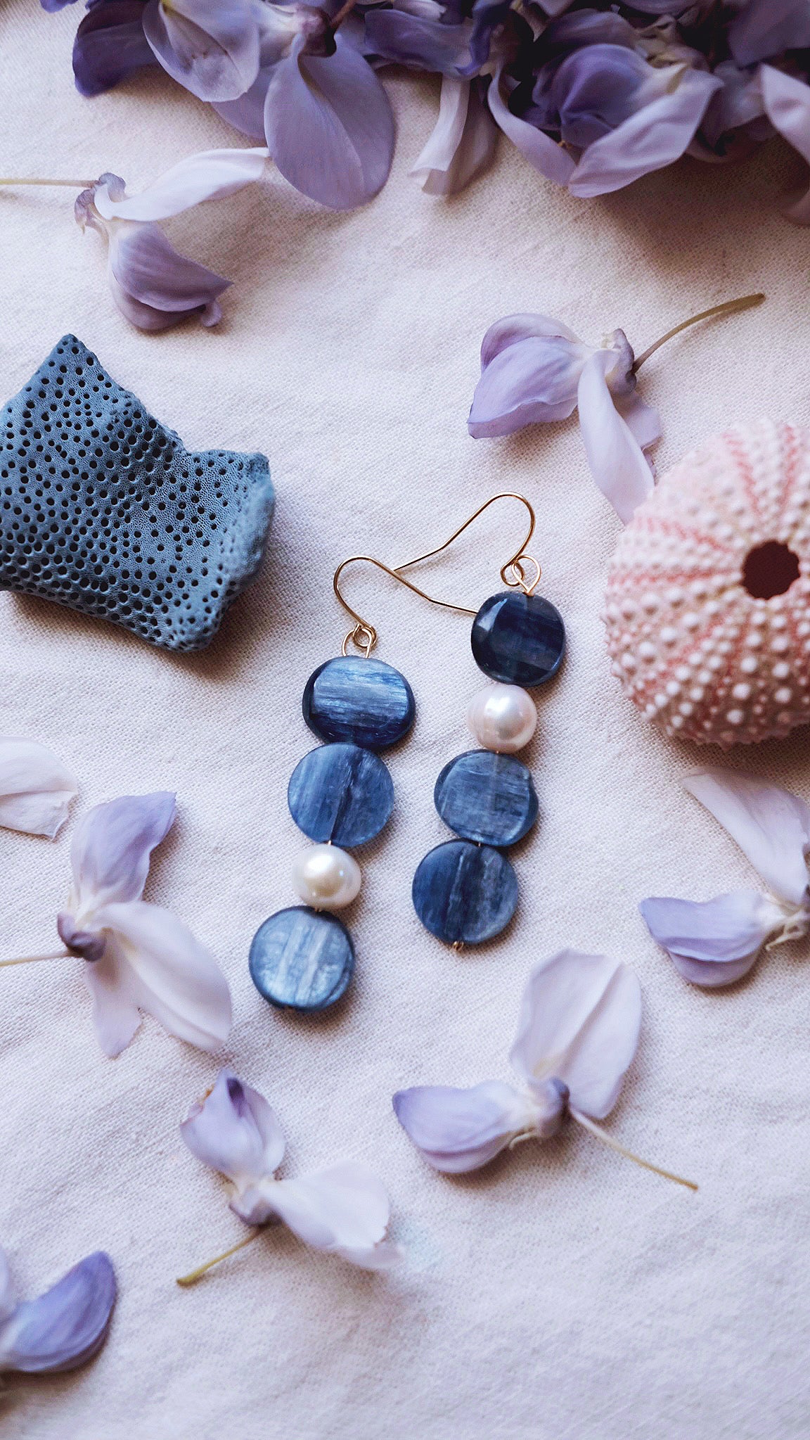 Deepwater Mirror + Kyanite + Baroque Pearl earrings