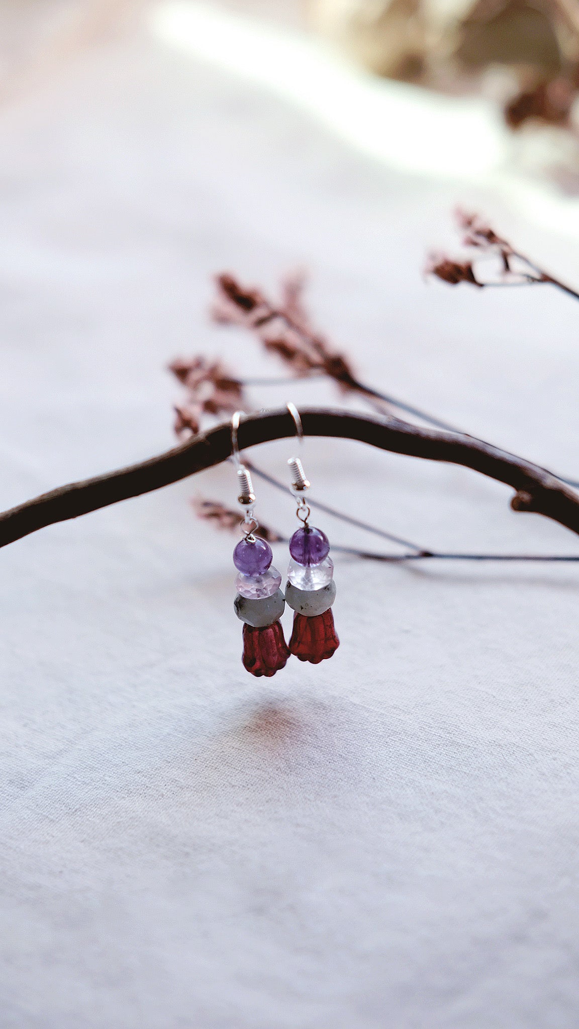 Flowering Tree + Aura Amethyst + Tree Agate gemstone earrings