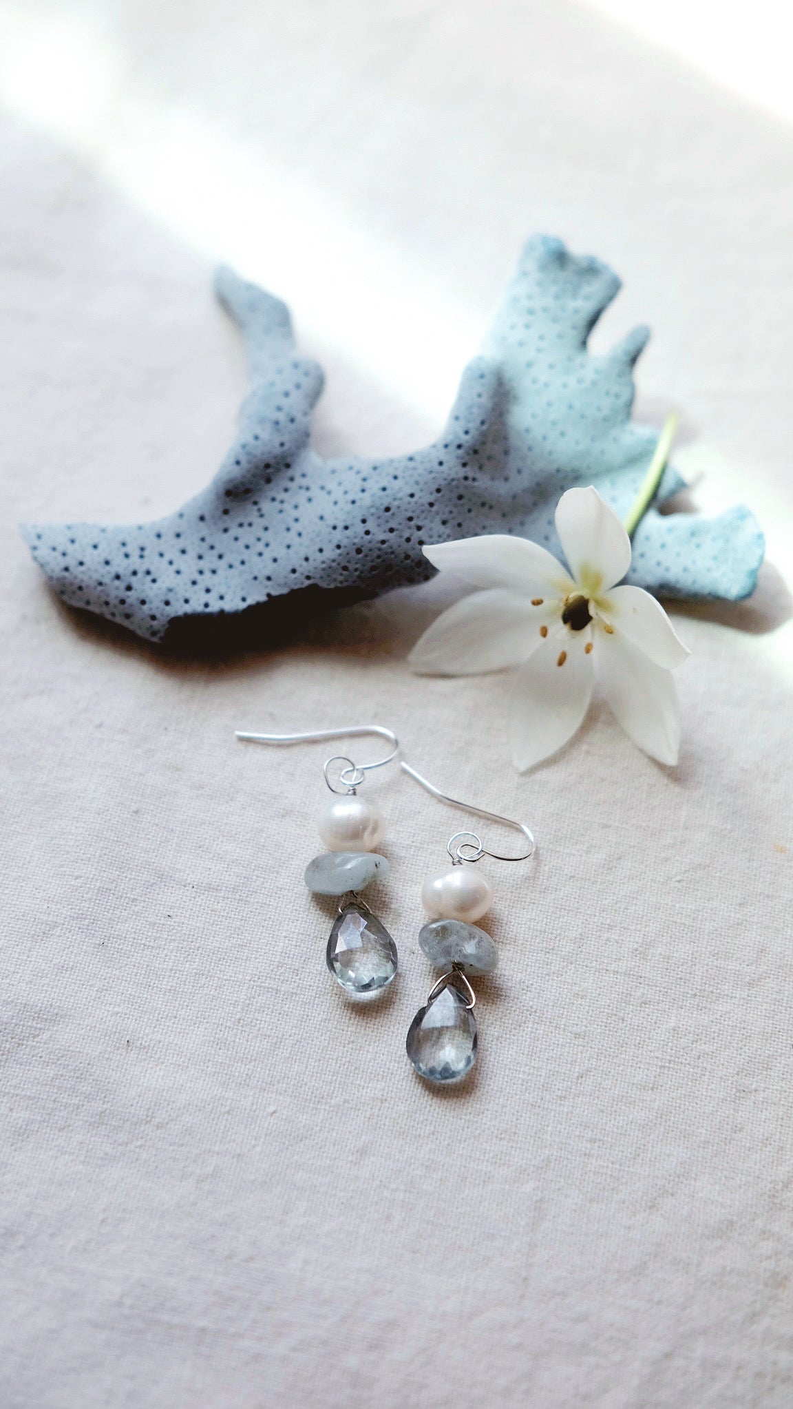Water Nymph + Topaz + Aquamarine + Freshwater Pearl earrings