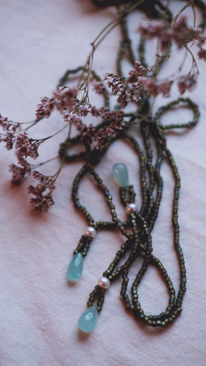 RESERVE for Alma + Sea Mist + Aqua Chalcedony + Freshwater Pearl necklace - Charitable donation jewel