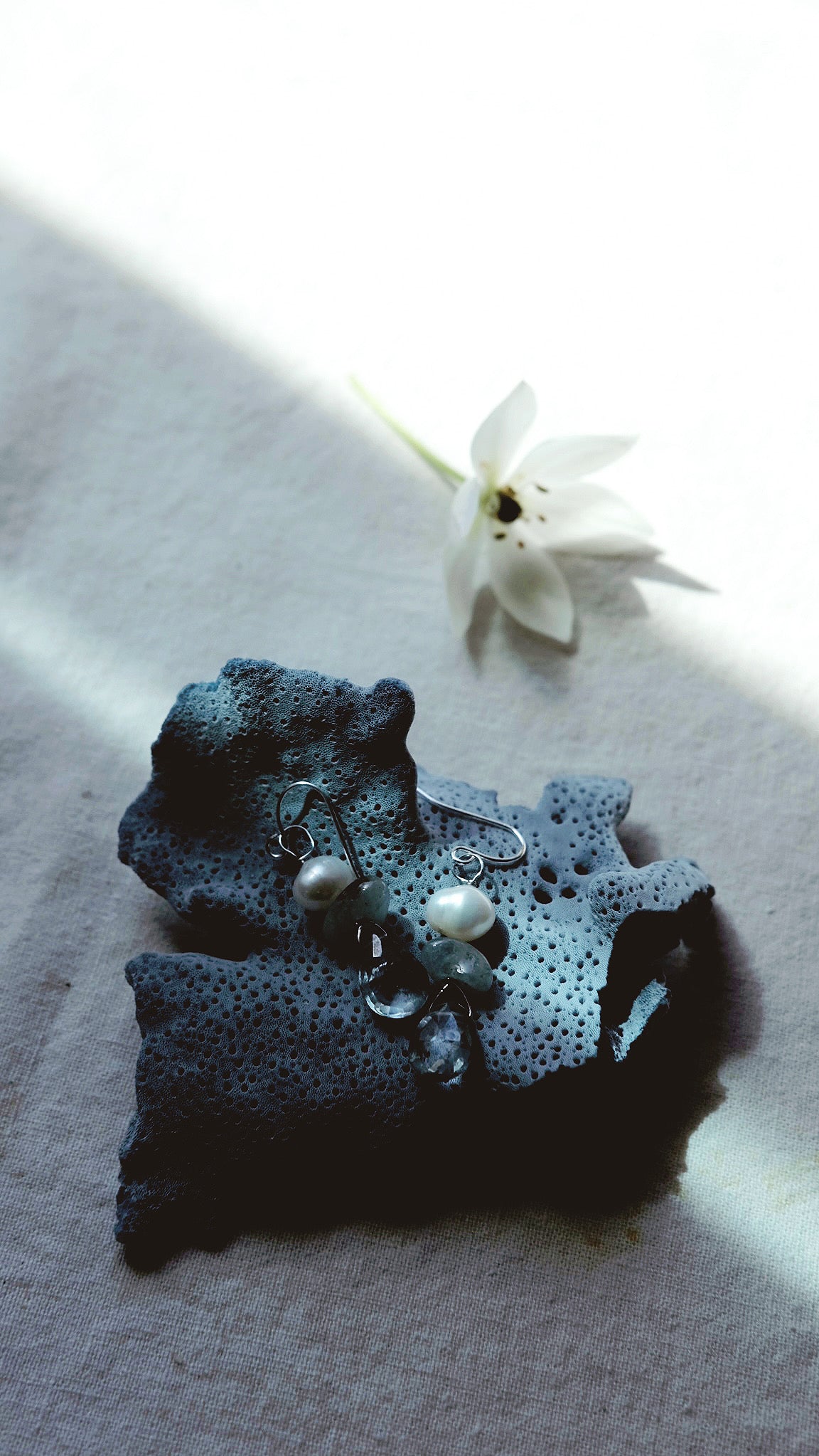 Water Nymph + Topaz + Aquamarine + Freshwater Pearl earrings