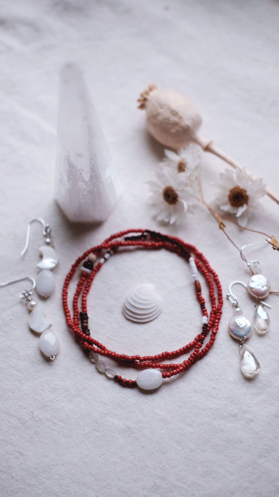 Lunar Renewal  + Moonstone + Quartz + Mother of Pearl necklace