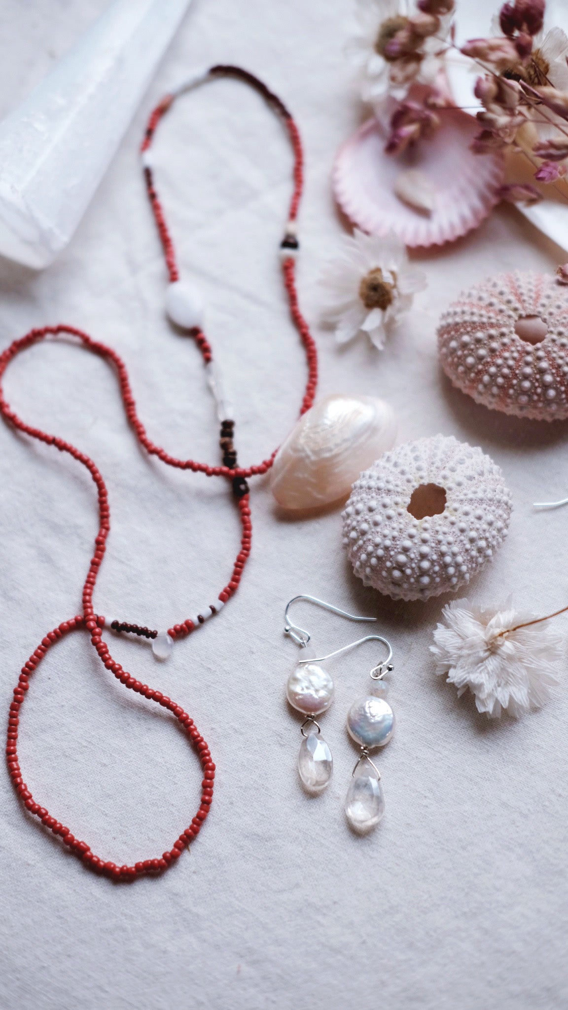 Lunar Renewal  + Moonstone + Quartz + Mother of Pearl necklace