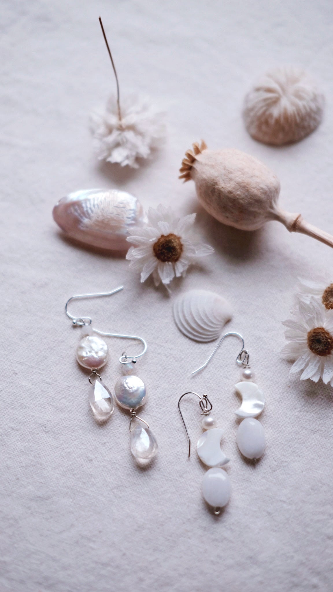 Claire de Lune + Pearl + Quartz earrings