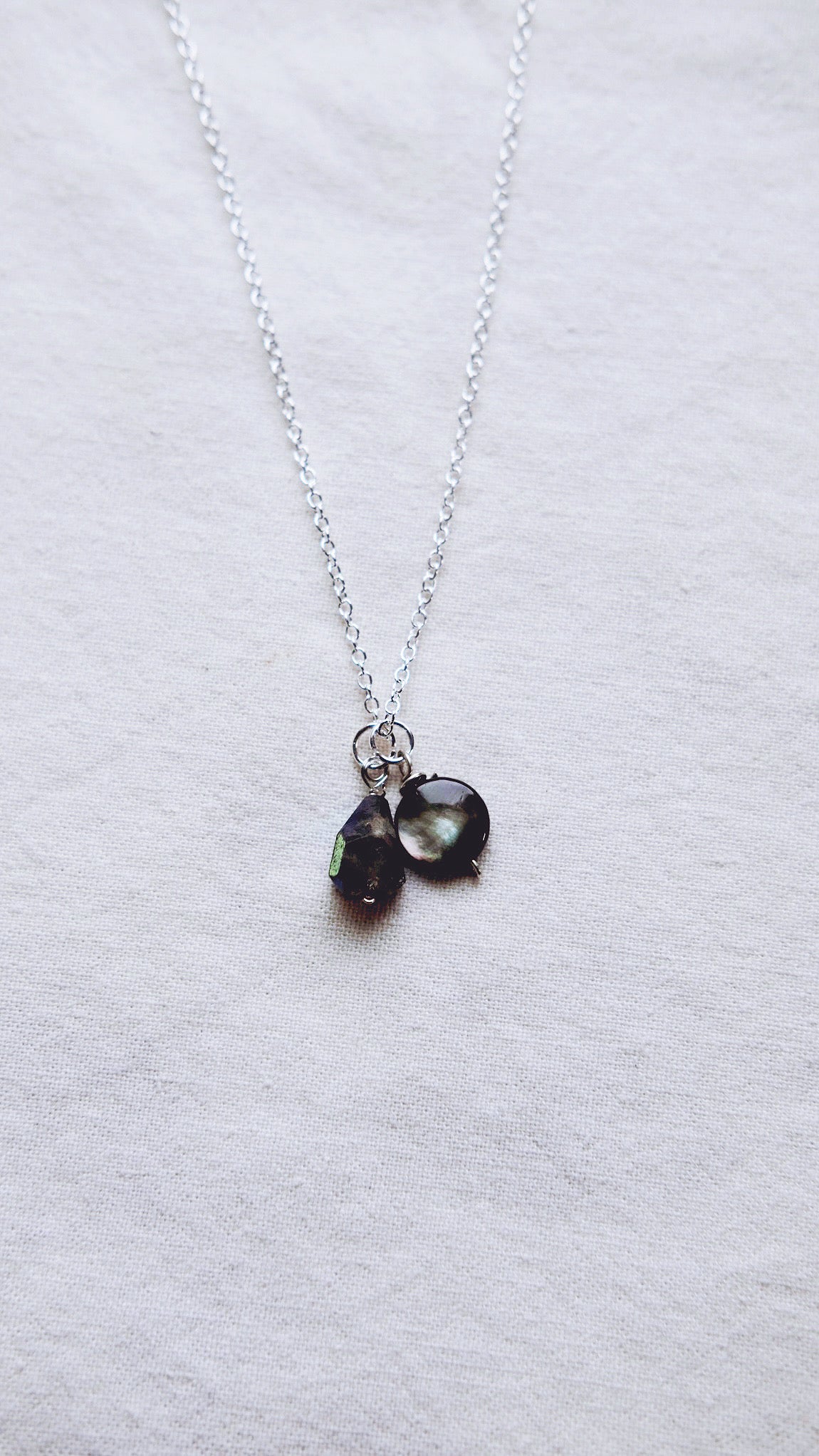 Noctiluna + Mother of Pearl + Labradorite + New Moon necklace