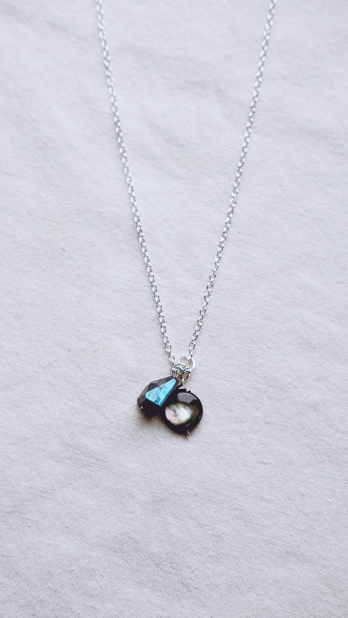 Noctiluna + Mother of Pearl + Labradorite + New Moon necklace