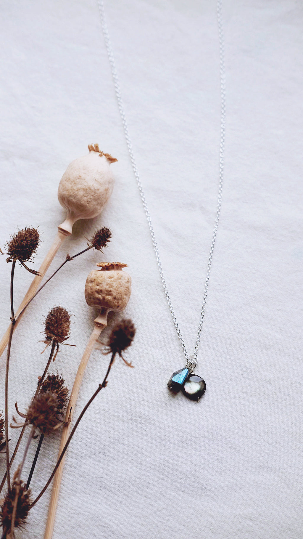 Noctiluna + Mother of Pearl + Labradorite + New Moon necklace