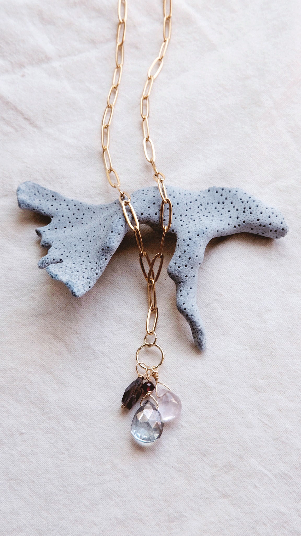 Themis Talisman  + Rose de France Amethyst, Iolite, Garnet, and Blue Topaz necklace