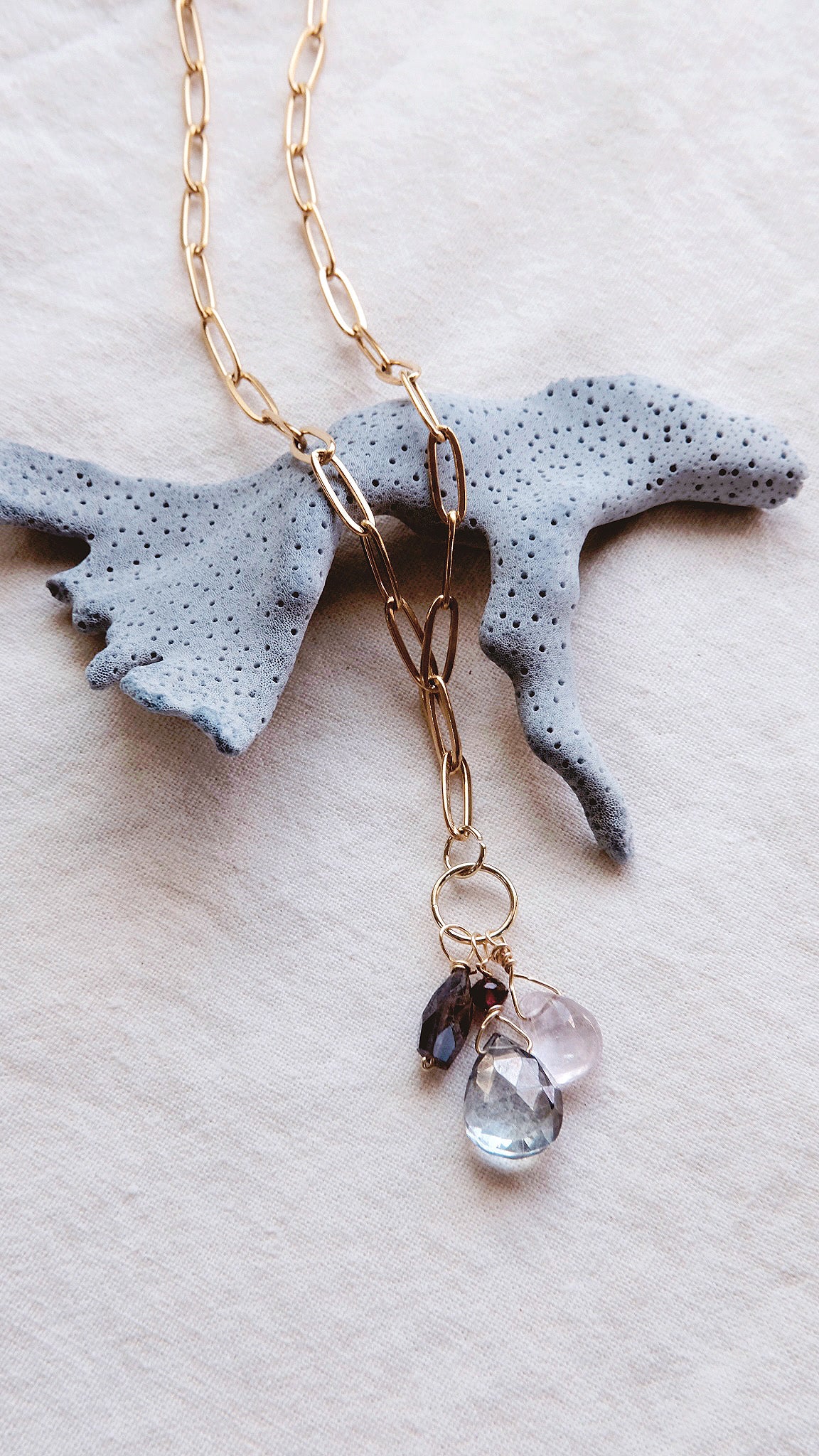 Themis Talisman  + Rose de France Amethyst, Iolite, Garnet, and Blue Topaz necklace