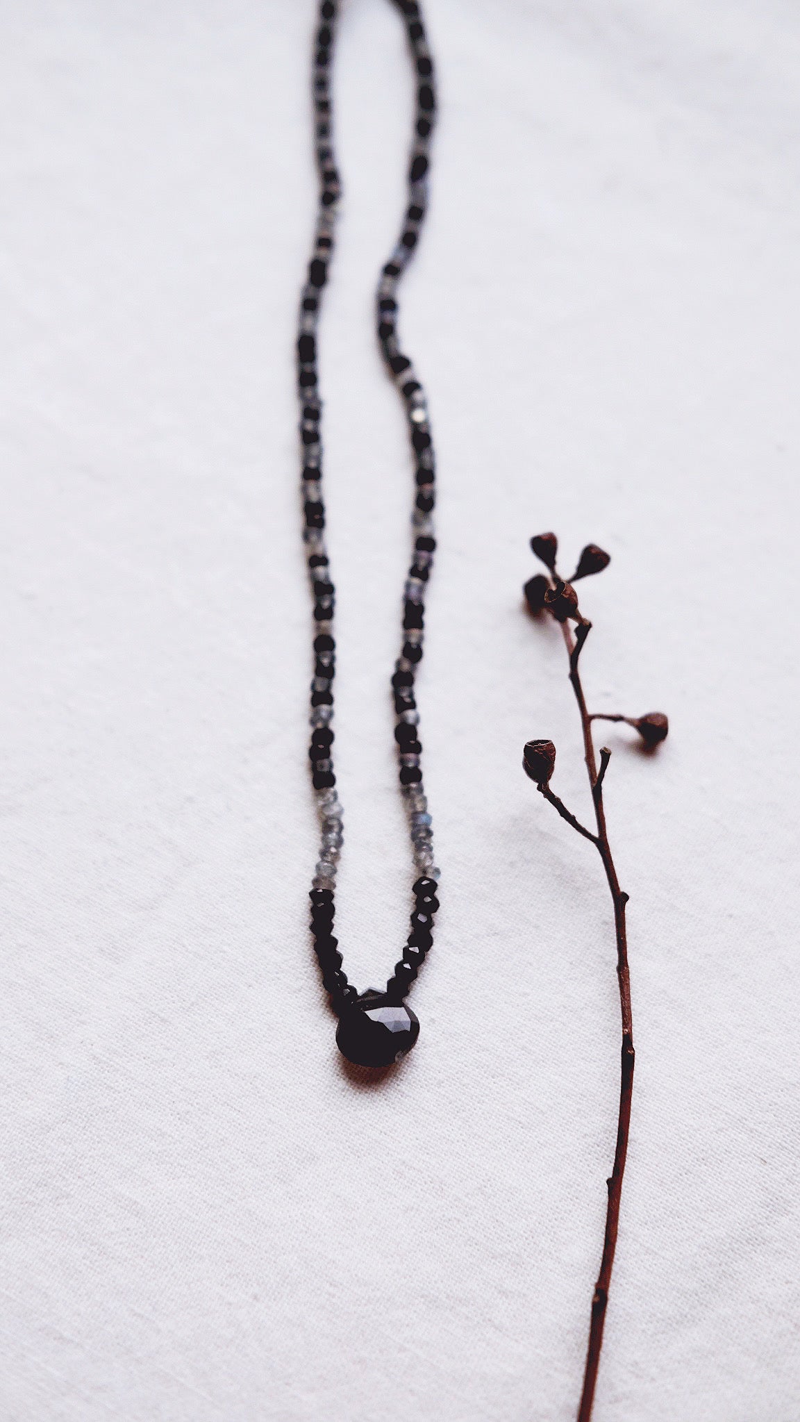 Moonlit Key + Moonstone + Black Spinel + Labradorite necklace