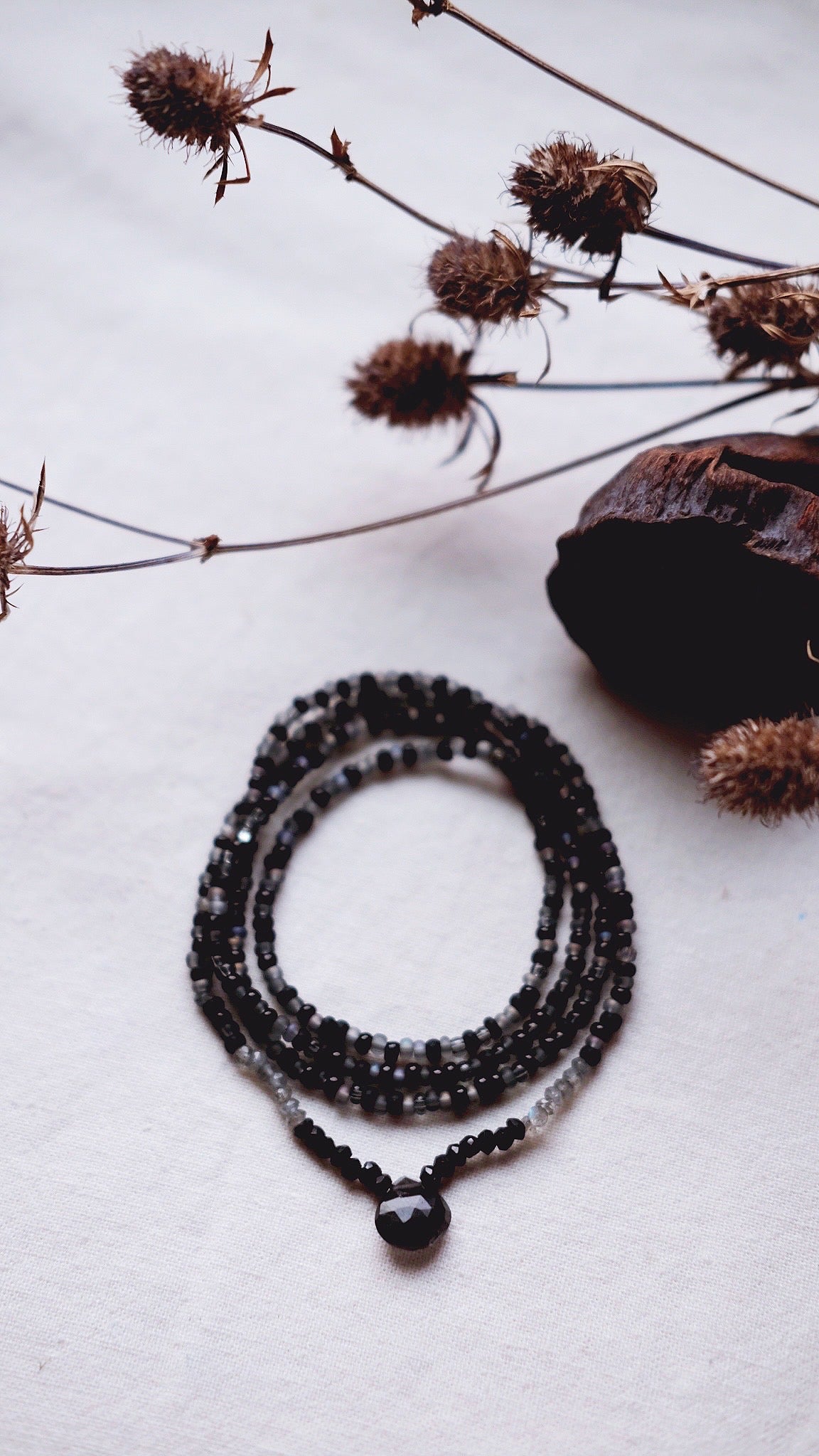 Moonlit Key + Moonstone + Black Spinel + Labradorite necklace