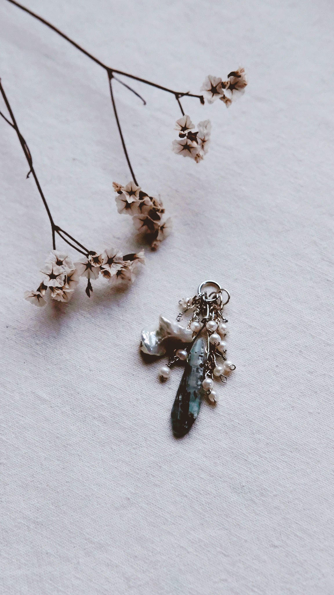 Kyanite Nebulae + Kyanite + Freshwater Pearl + Baroque Pearl Talisman