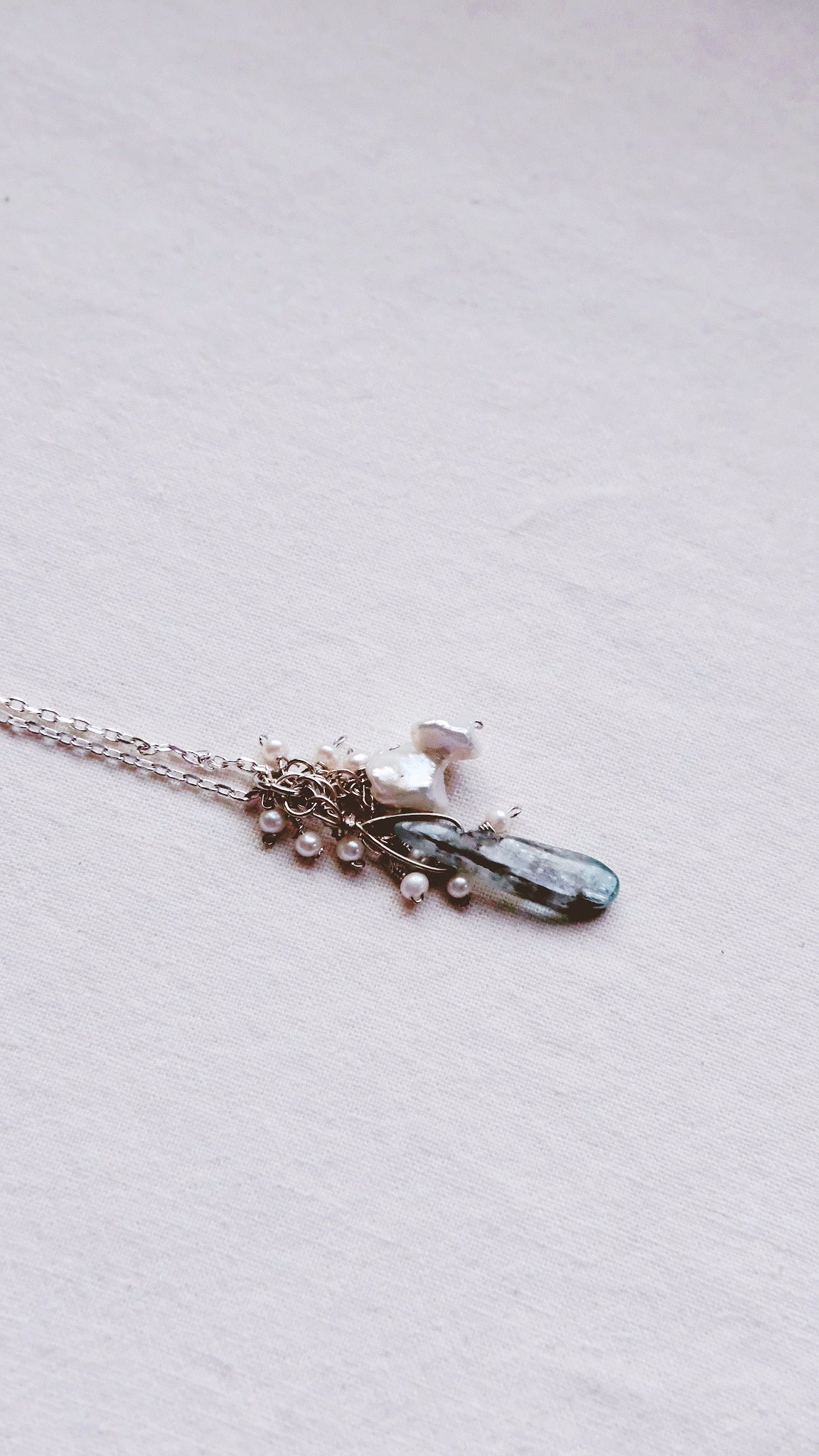 Kyanite Nebulae + Kyanite + Freshwater Pearl + Baroque Pearl Talisman