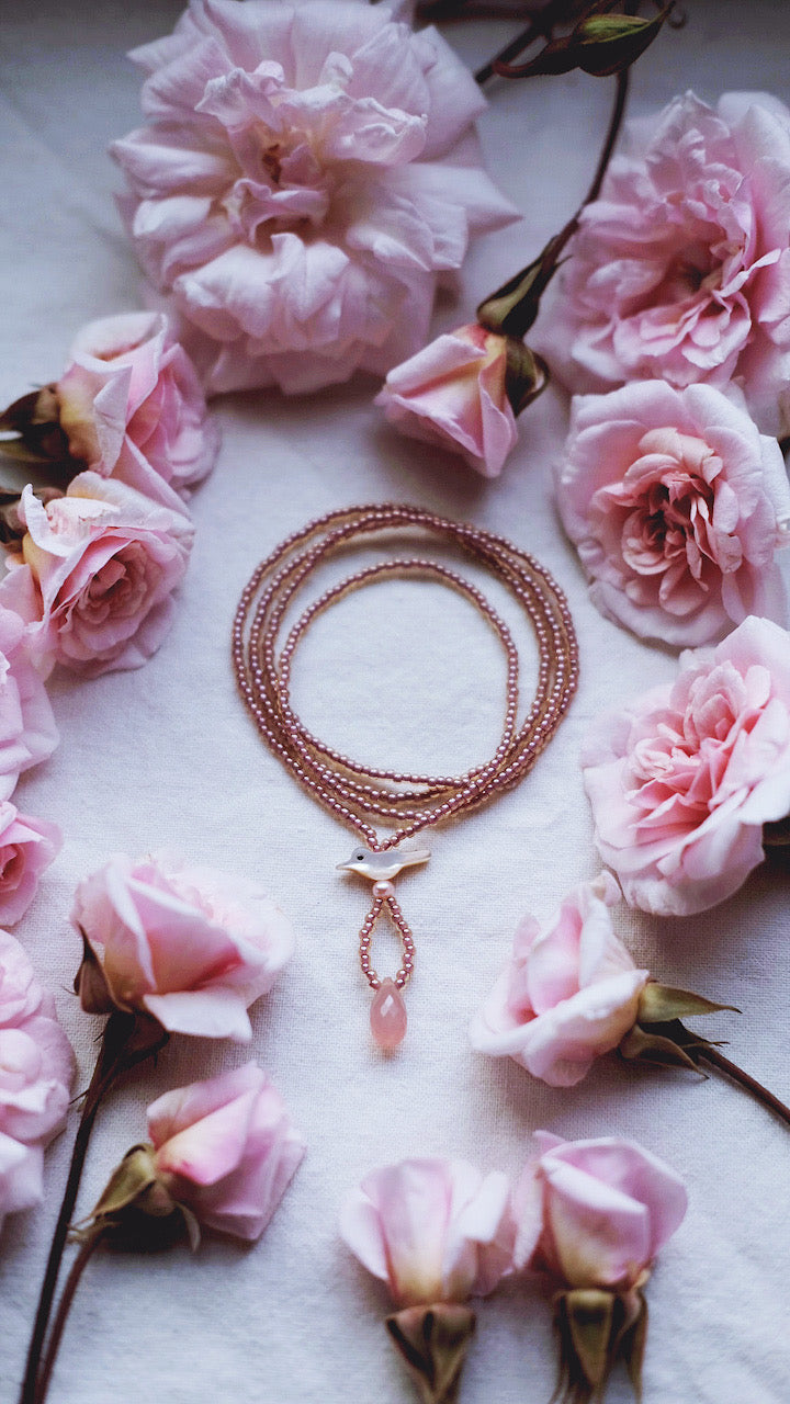 Rose Thrush – Dusty Rose  Chalcedony Necklace