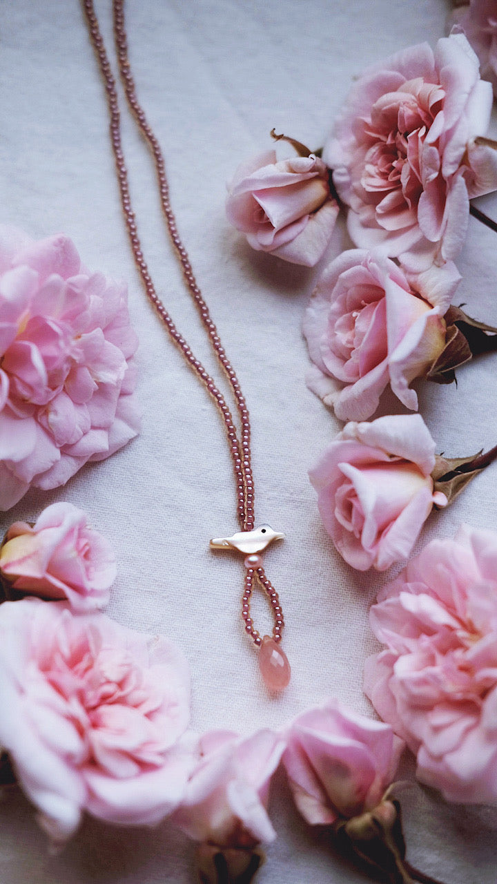 Rose Thrush – Dusty Rose  Chalcedony Necklace