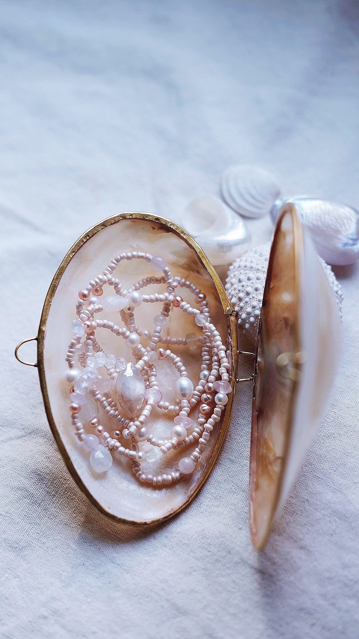 Heliacal Rise + Pearl Chalcedony + Moonstone + Rose Quartz gemstone necklace