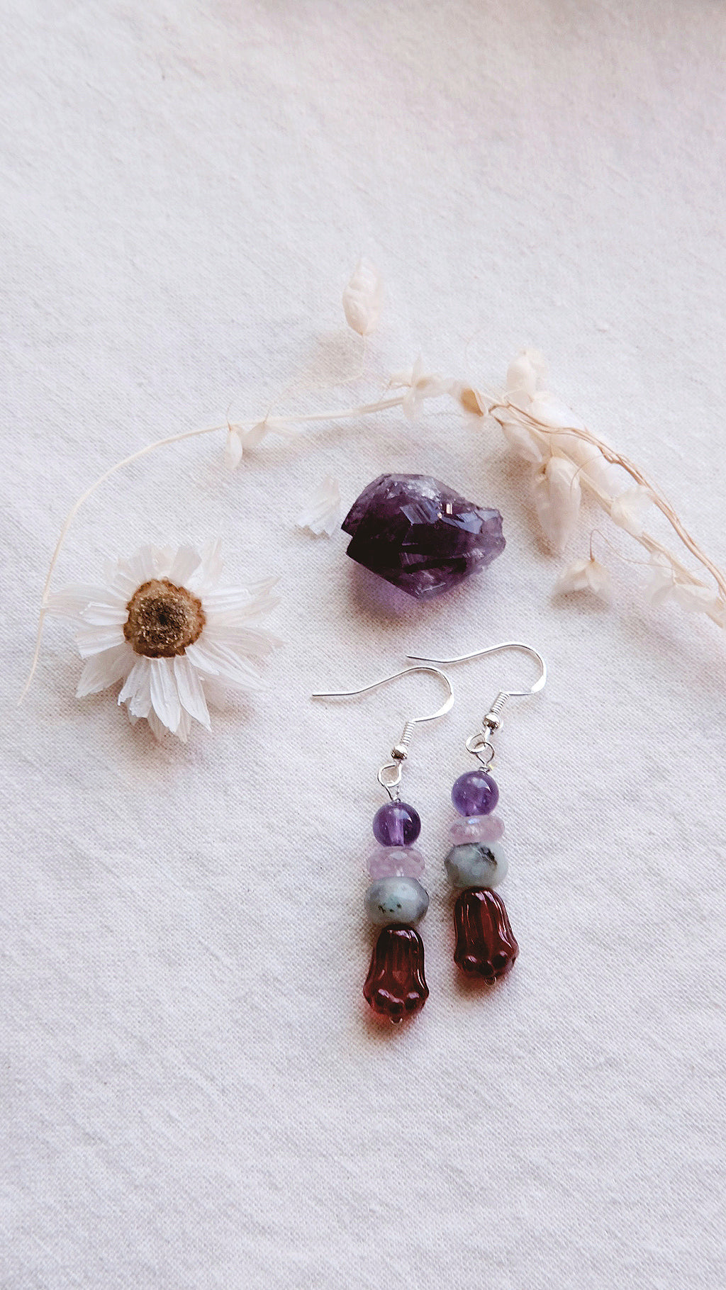 Flowering Tree + Aura Amethyst + Tree Agate gemstone earrings