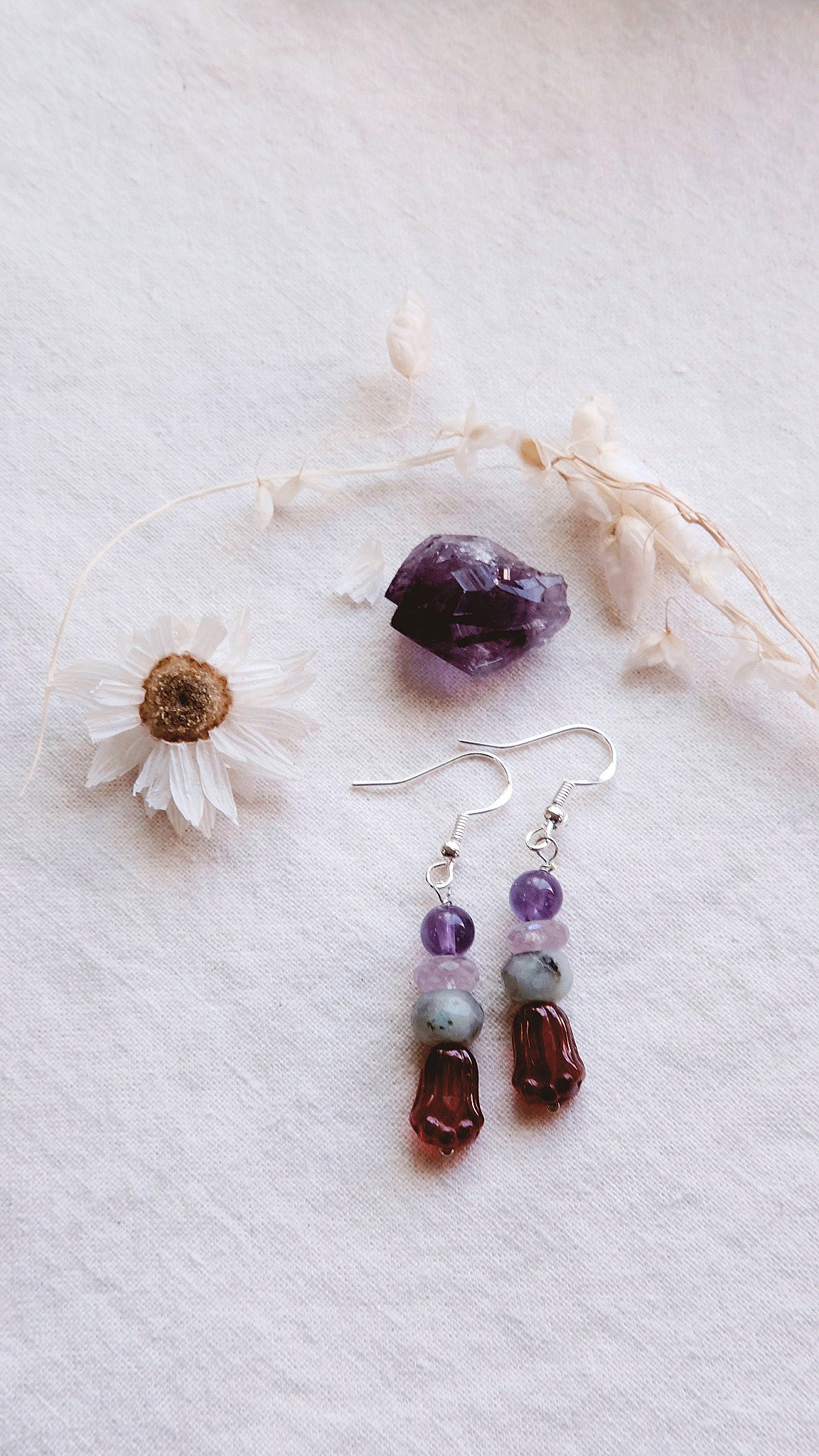 Flowering Tree + Aura Amethyst + Tree Agate gemstone earrings