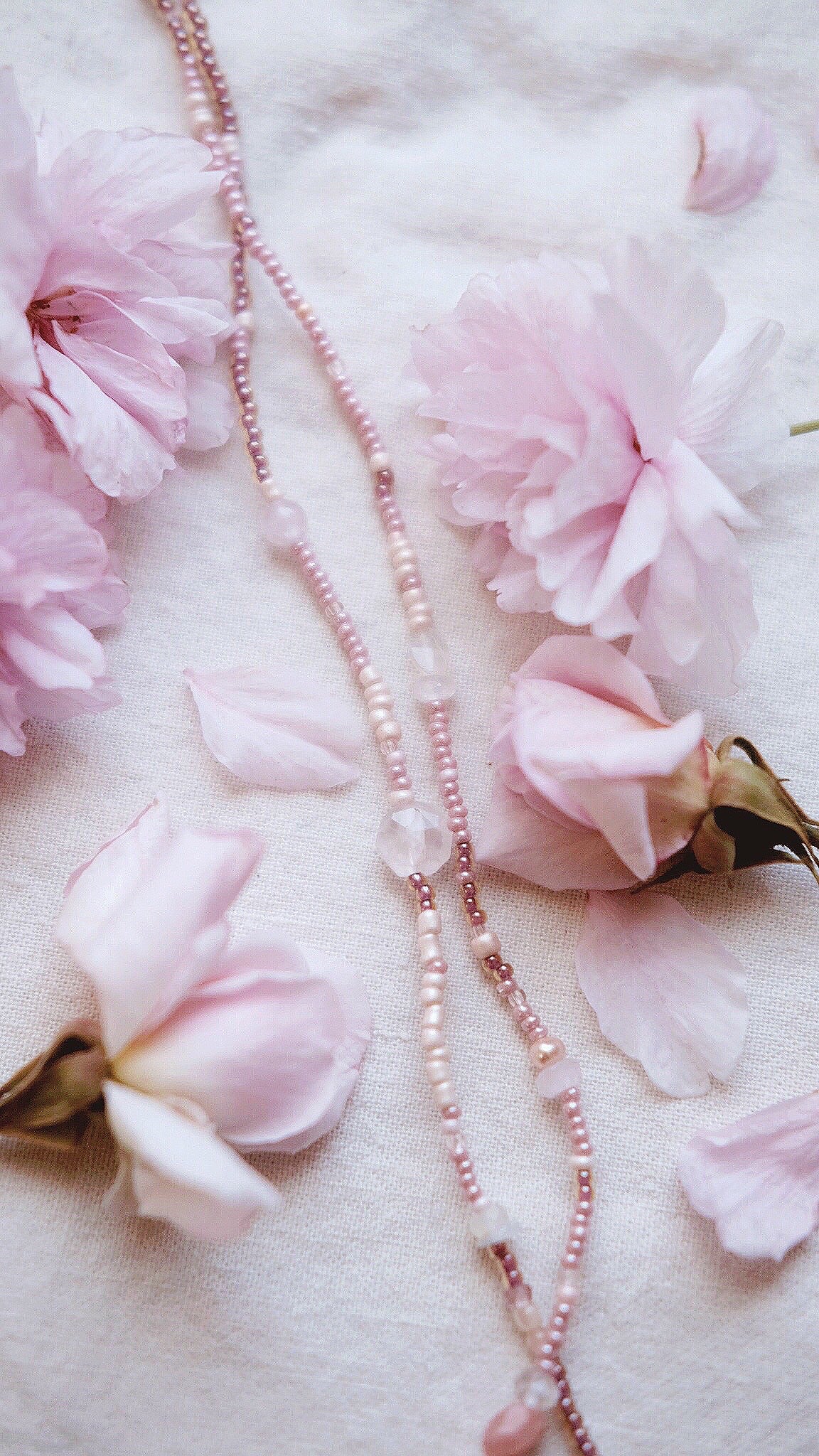 Flowering Dawn + Rose Onyx + Rhodocrosite + Freshwater Pearl + Rose Quartz & Spinel + mindfulness beaded necklace