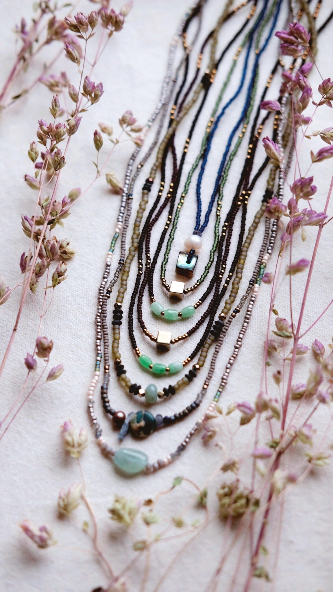 Silence of Sand + Jasper + Jade + Chalcedony + Pyrite necklace