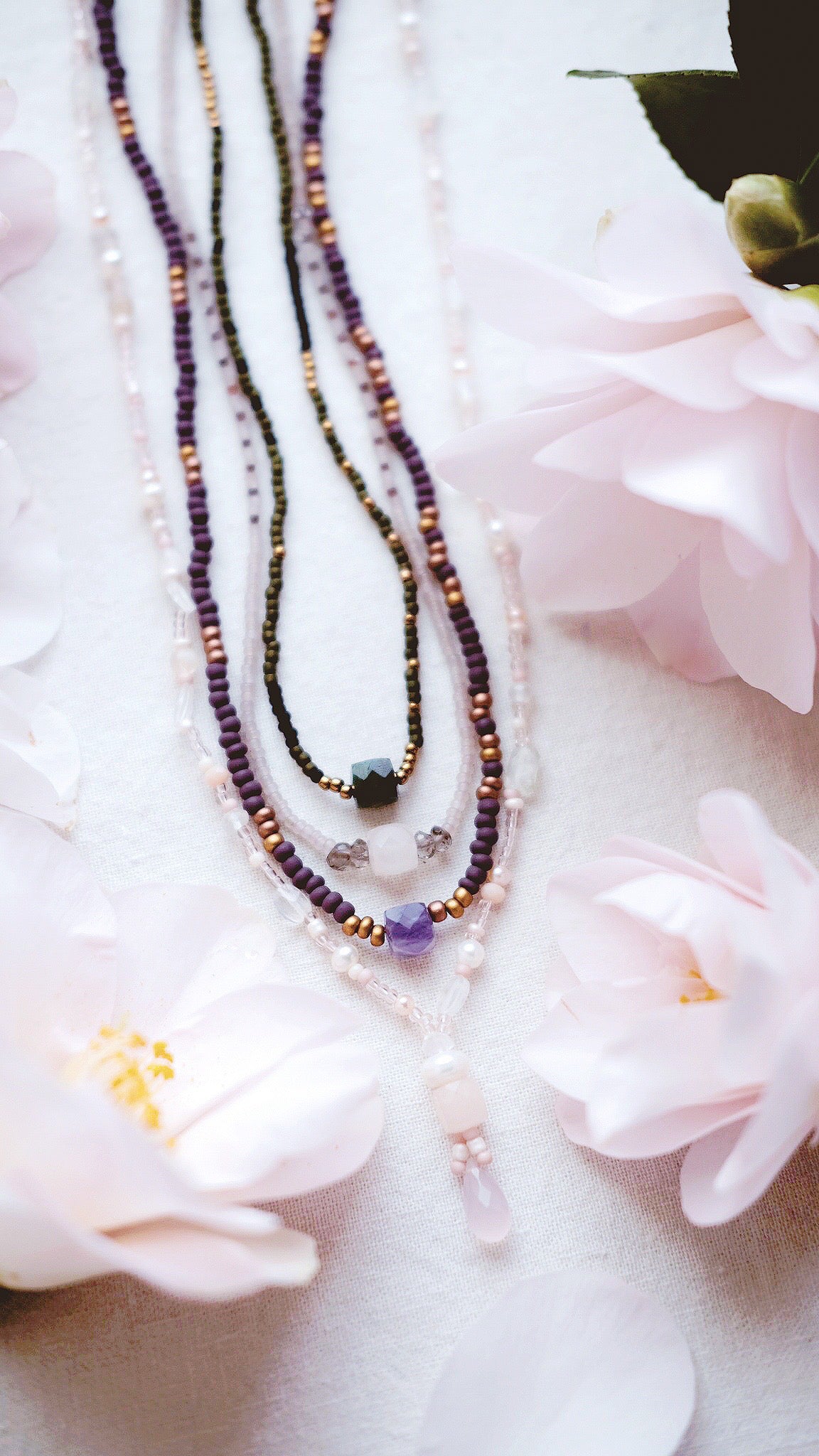 Cloud Blossom + Moonstone + Freshwater Pearl + Peach Aventurine & Chalcedony + mindfulness beaded necklace