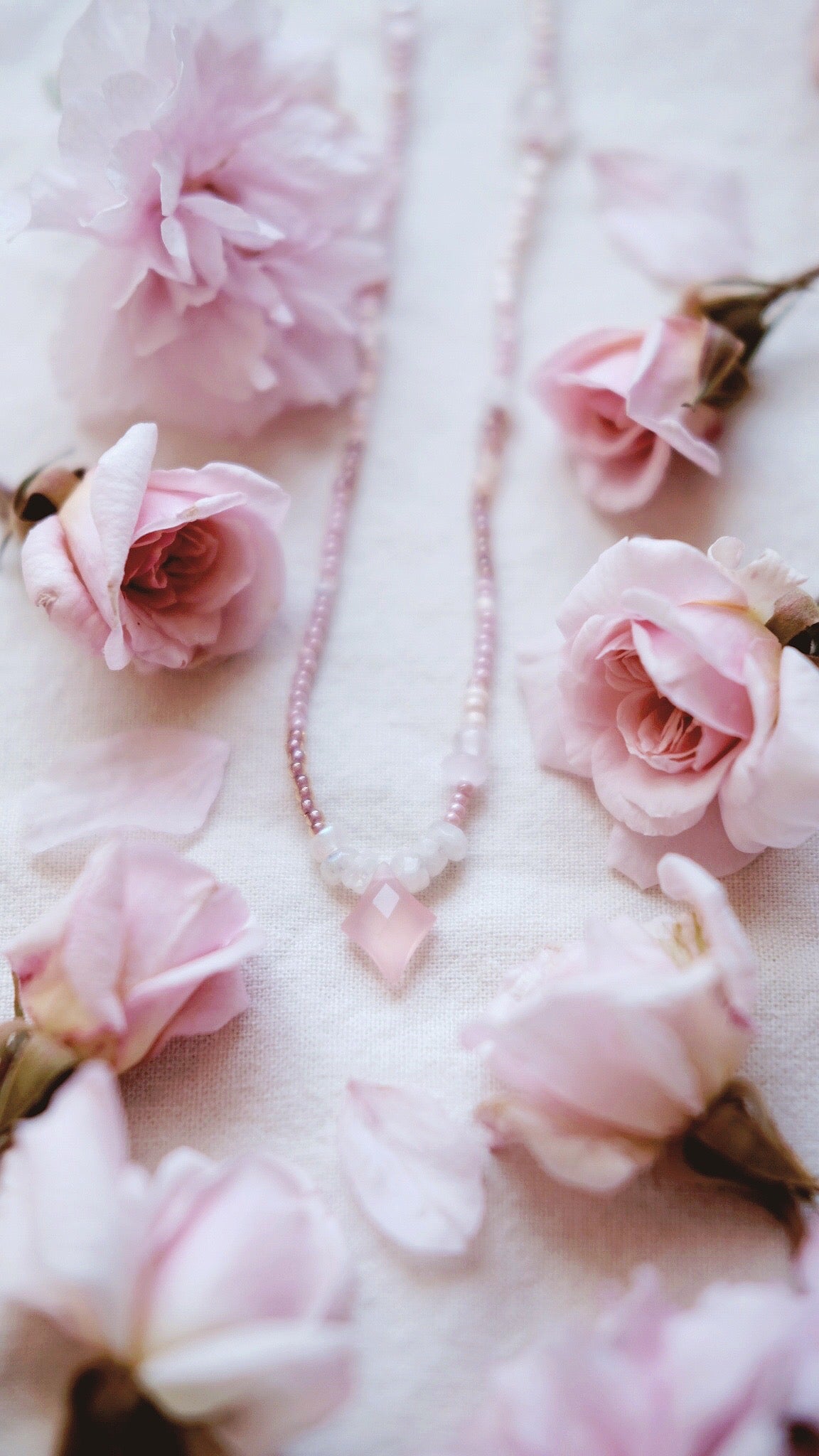 Flowering Dawn + Rose Onyx + Rhodocrosite + Freshwater Pearl + Rose Quartz & Spinel + mindfulness beaded necklace