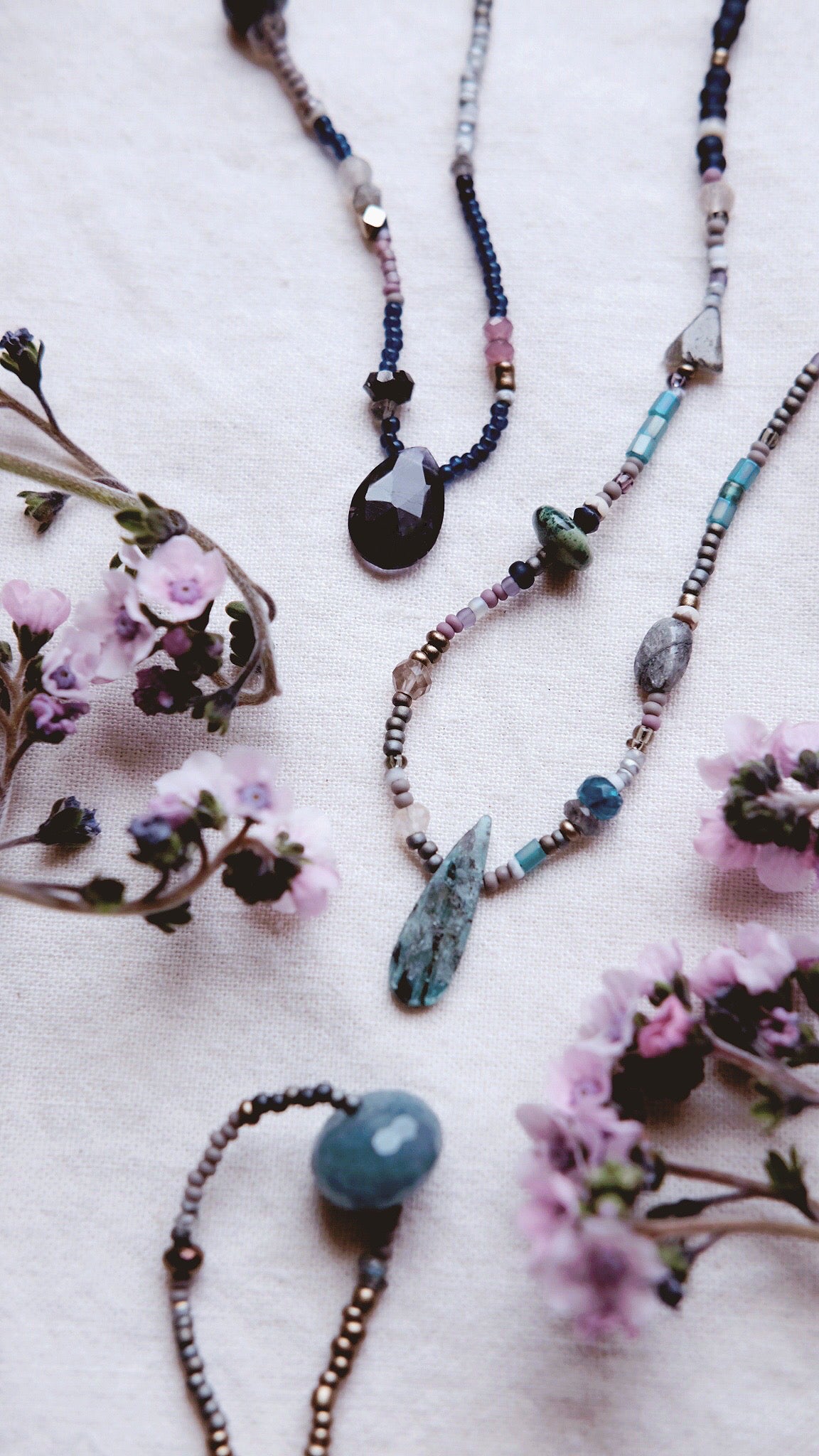 Nebulous + Iolite, Moonstone, Labradorite, Pyrite, Grey Quartz gemstone strand necklace