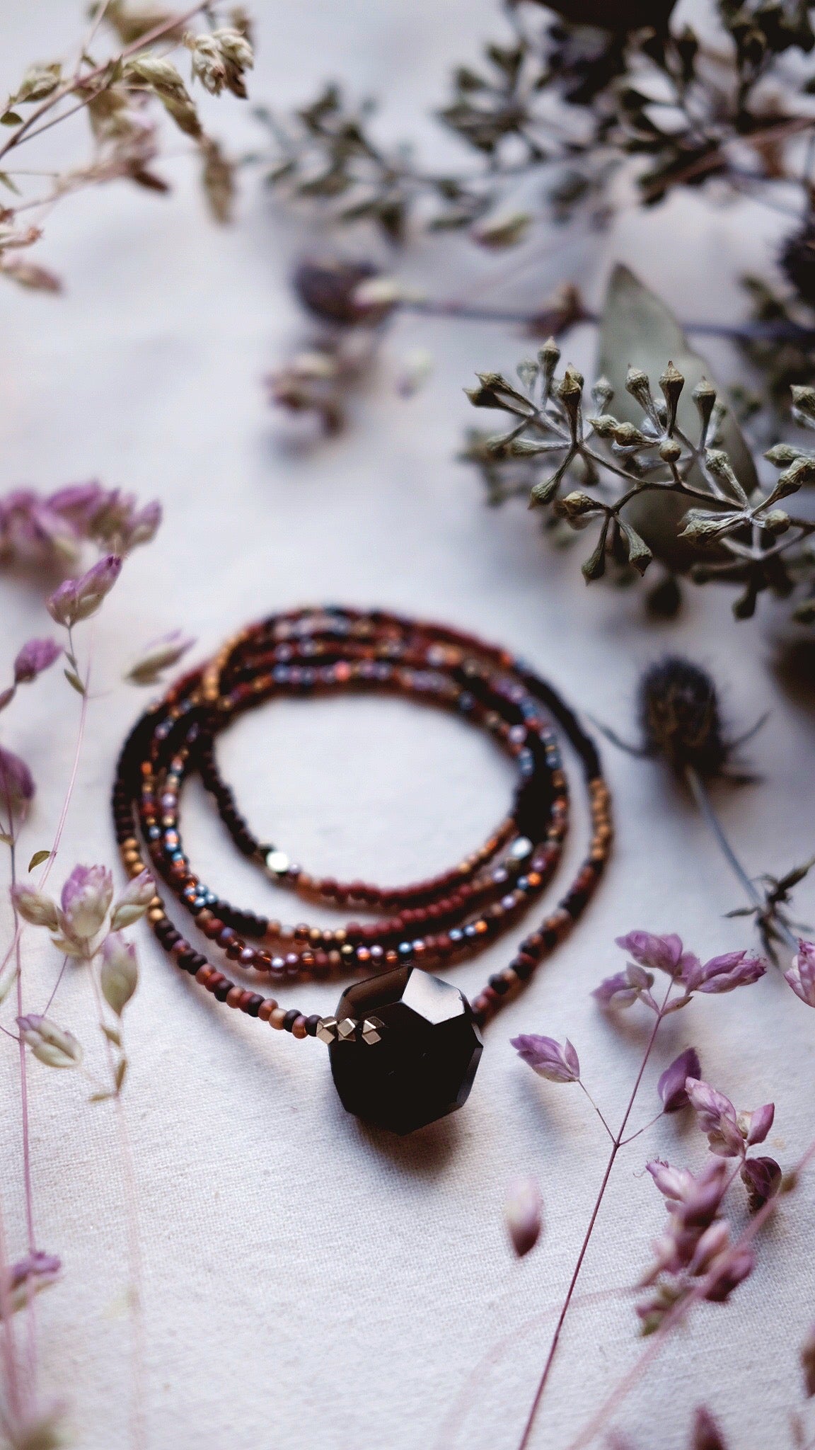 The Clairvoyant + Smoky Quartz + Pyrite necklace