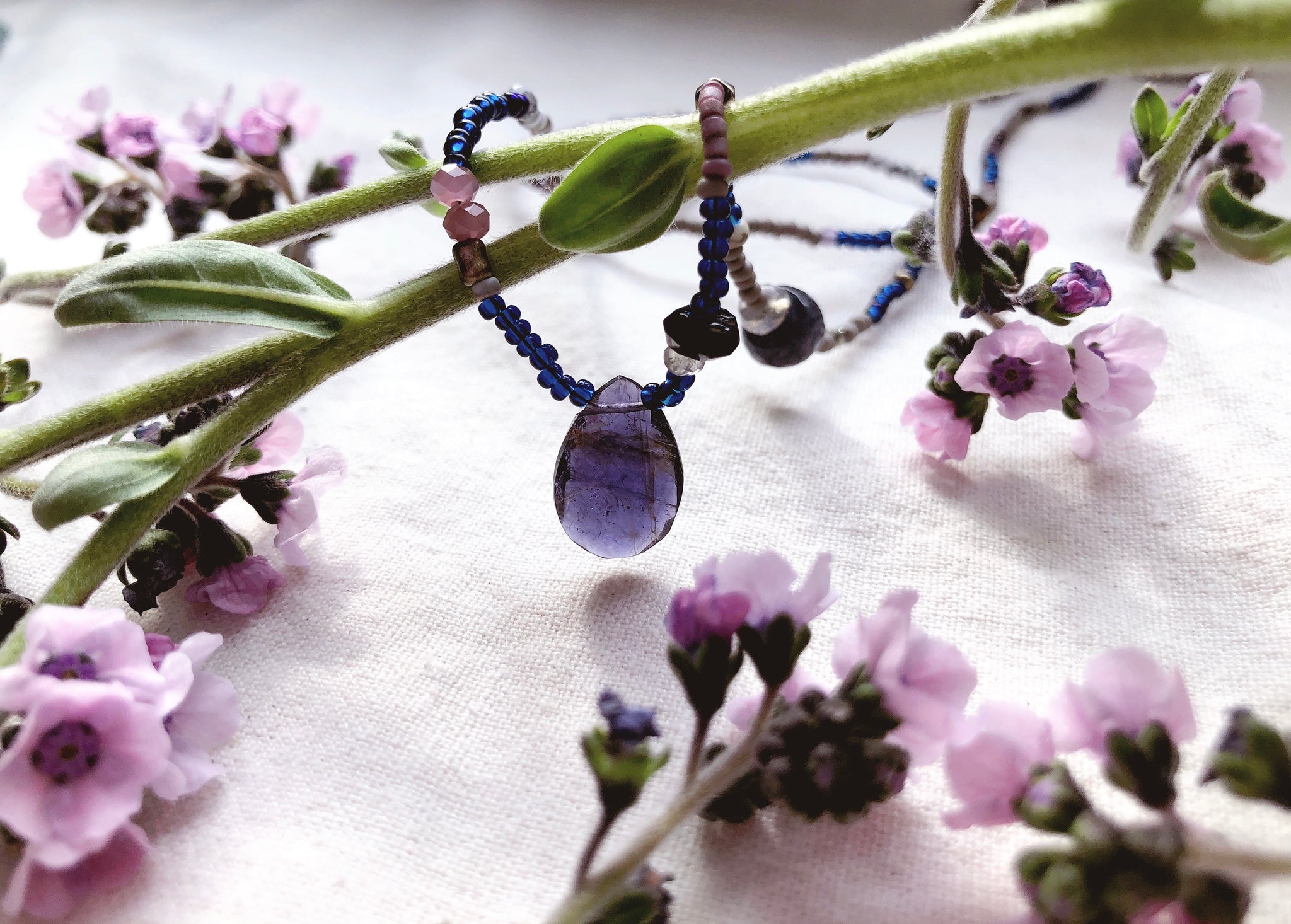 Nebulous + Iolite, Moonstone, Labradorite, Pyrite, Grey Quartz gemstone strand necklace