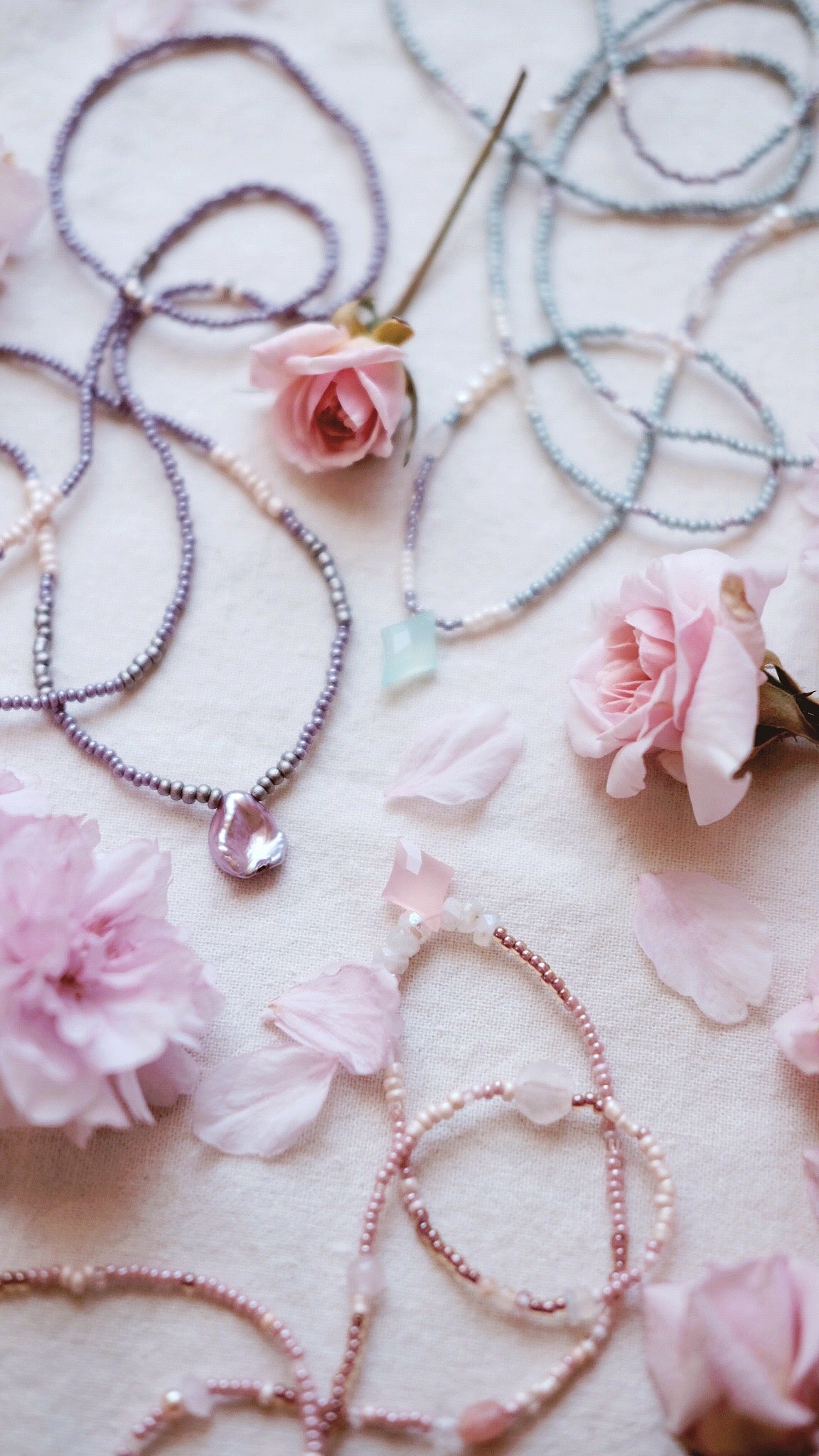 Flowering Dawn + Rose Onyx + Rhodocrosite + Freshwater Pearl + Rose Quartz & Spinel + mindfulness beaded necklace