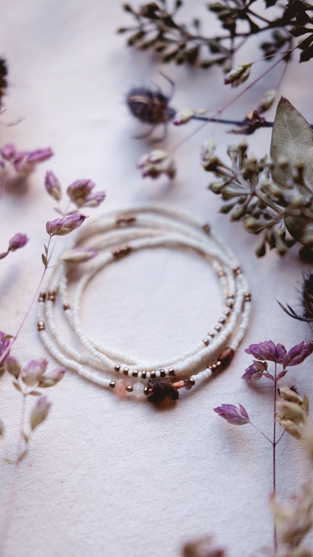 The Numinous + Baltic Amber + Moonstone + Fossilized Coral + Wood + Labradorite necklace