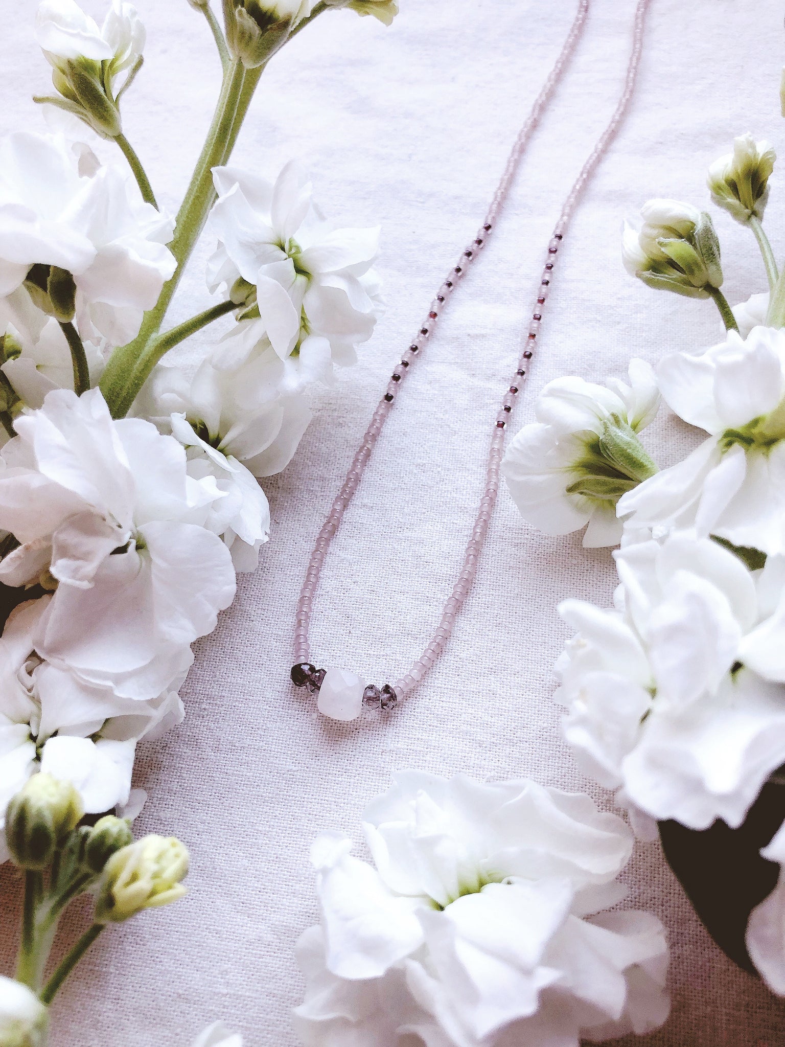 Serenity + Peach Aventurine & Andalusite + mindfulness beaded necklace