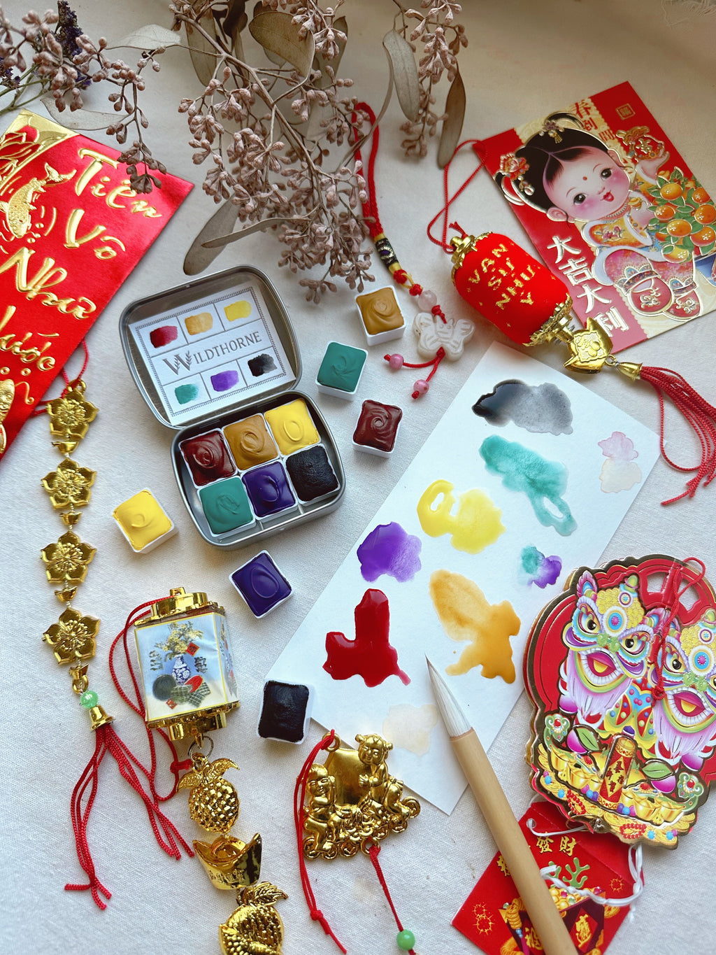Tân Xuân + Lunar New Year + mineral watercolor palette