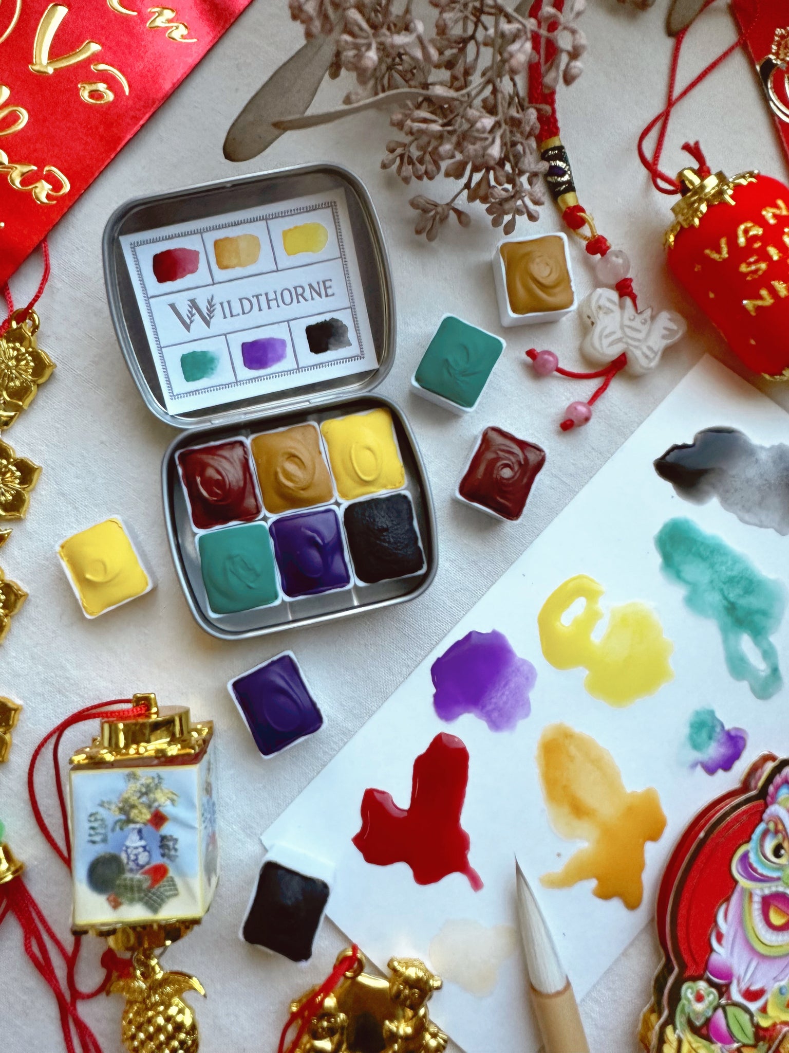 Tân Xuân  + Lunar New Year + mineral watercolor palette