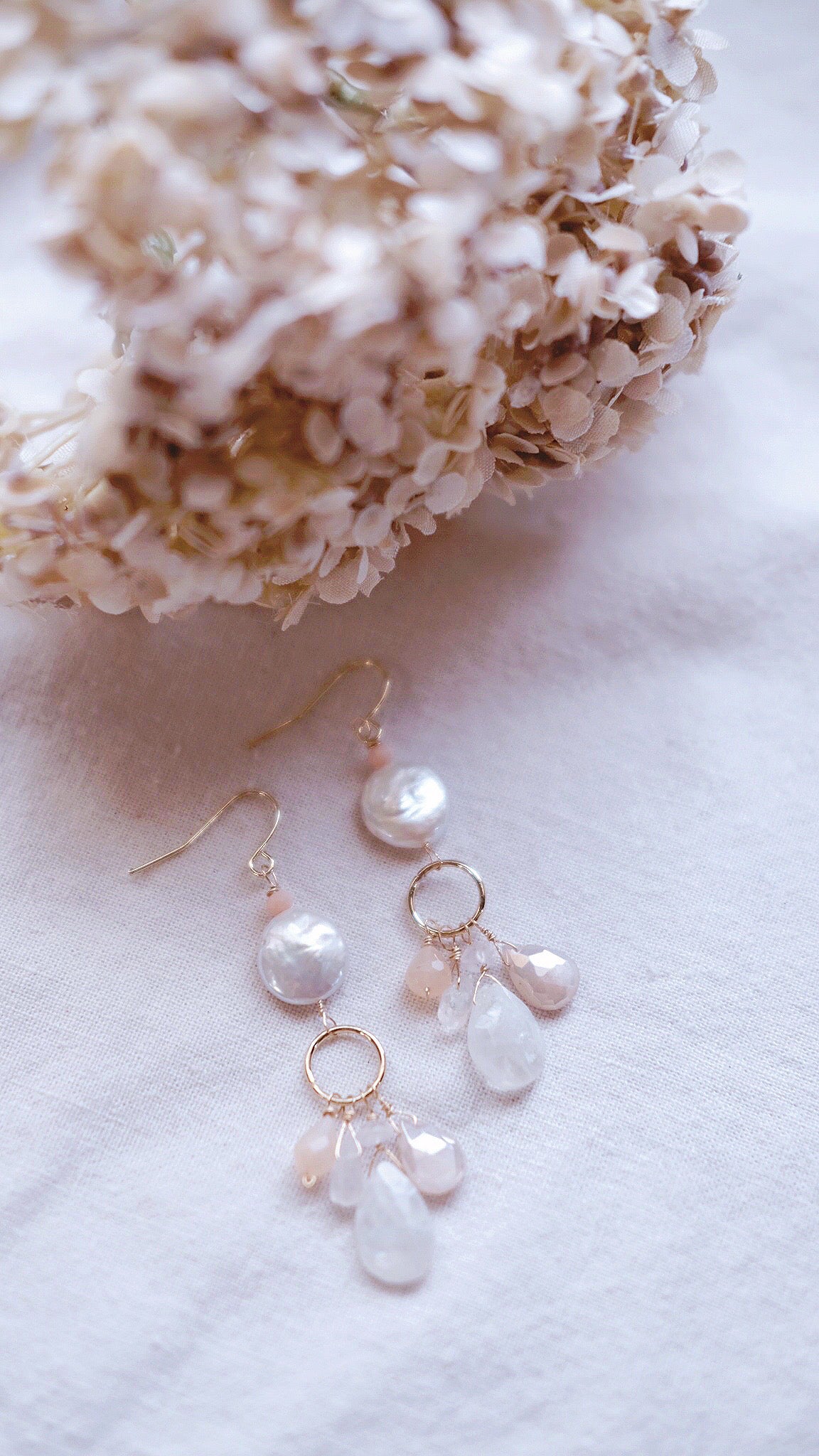 Moon Goddess + Moonstone, Freshwater Pearl, Chalcedony earrings