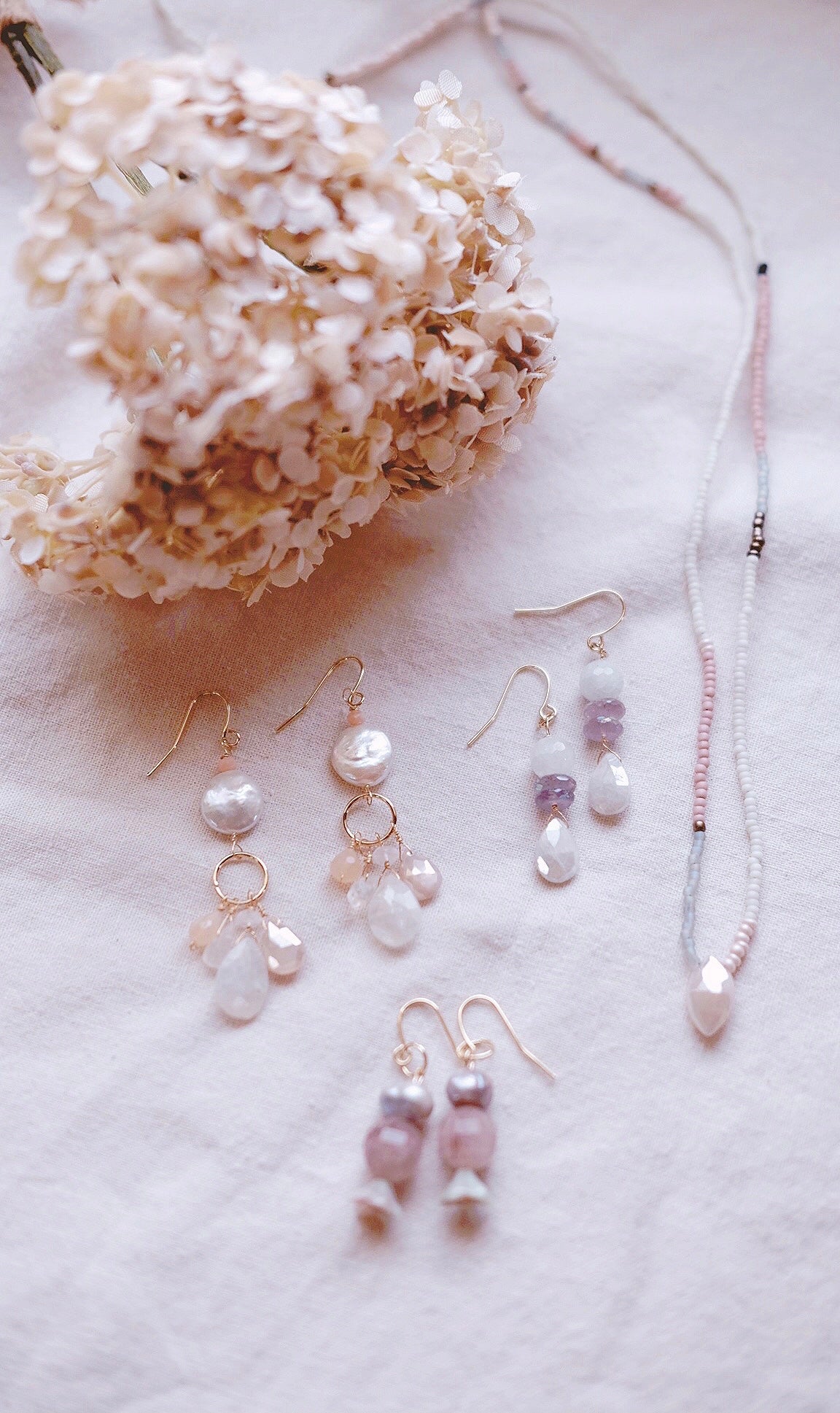 Moon Goddess + Moonstone, Freshwater Pearl, Chalcedony earrings