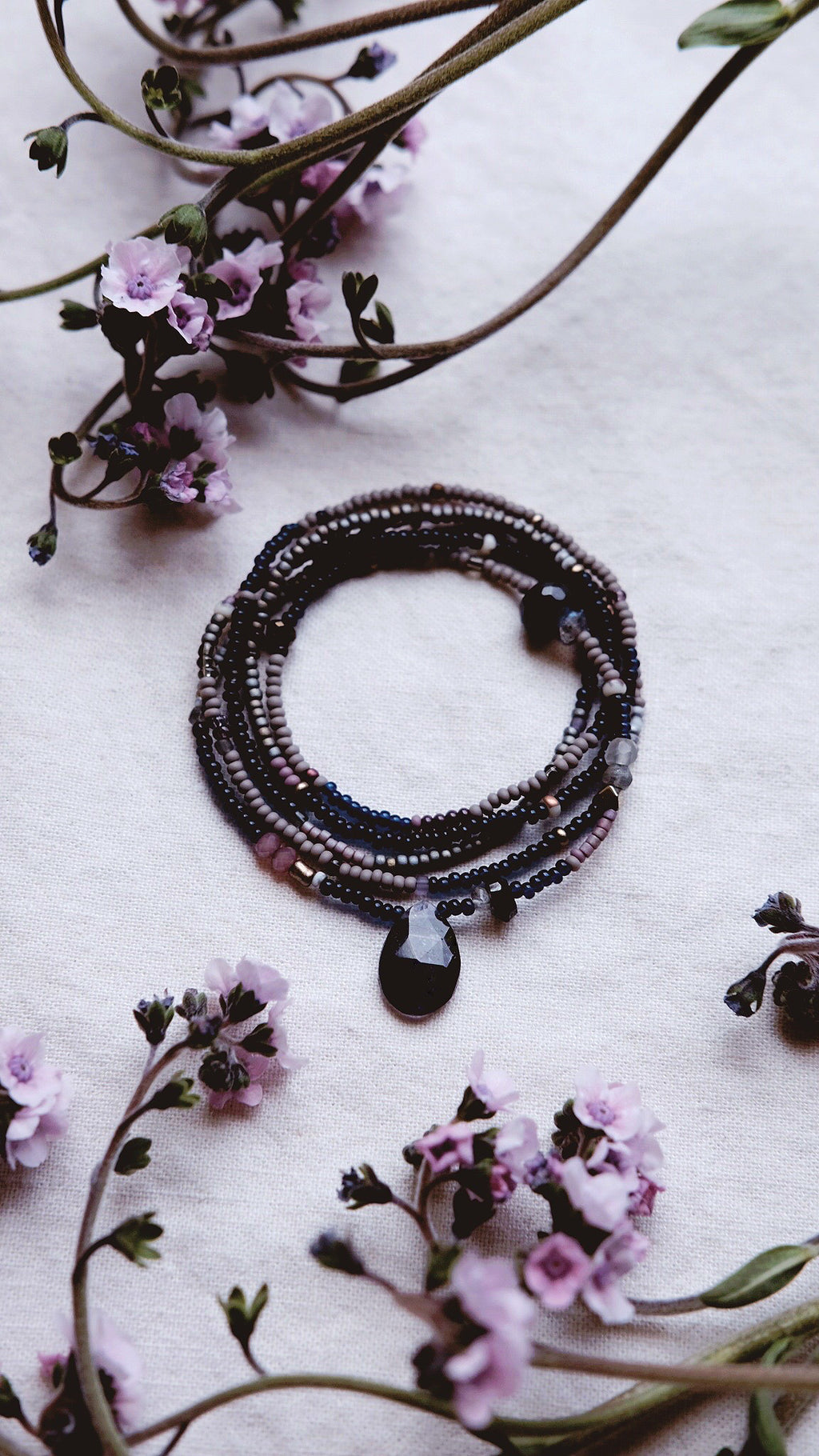 Nebulous + Iolite, Moonstone, Labradorite, Pyrite, Grey Quartz gemstone strand necklace