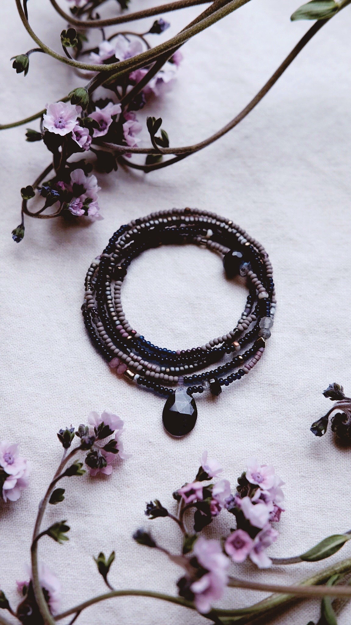 Nebulous + Iolite, Moonstone, Labradorite, Pyrite, Grey Quartz gemstone strand necklace