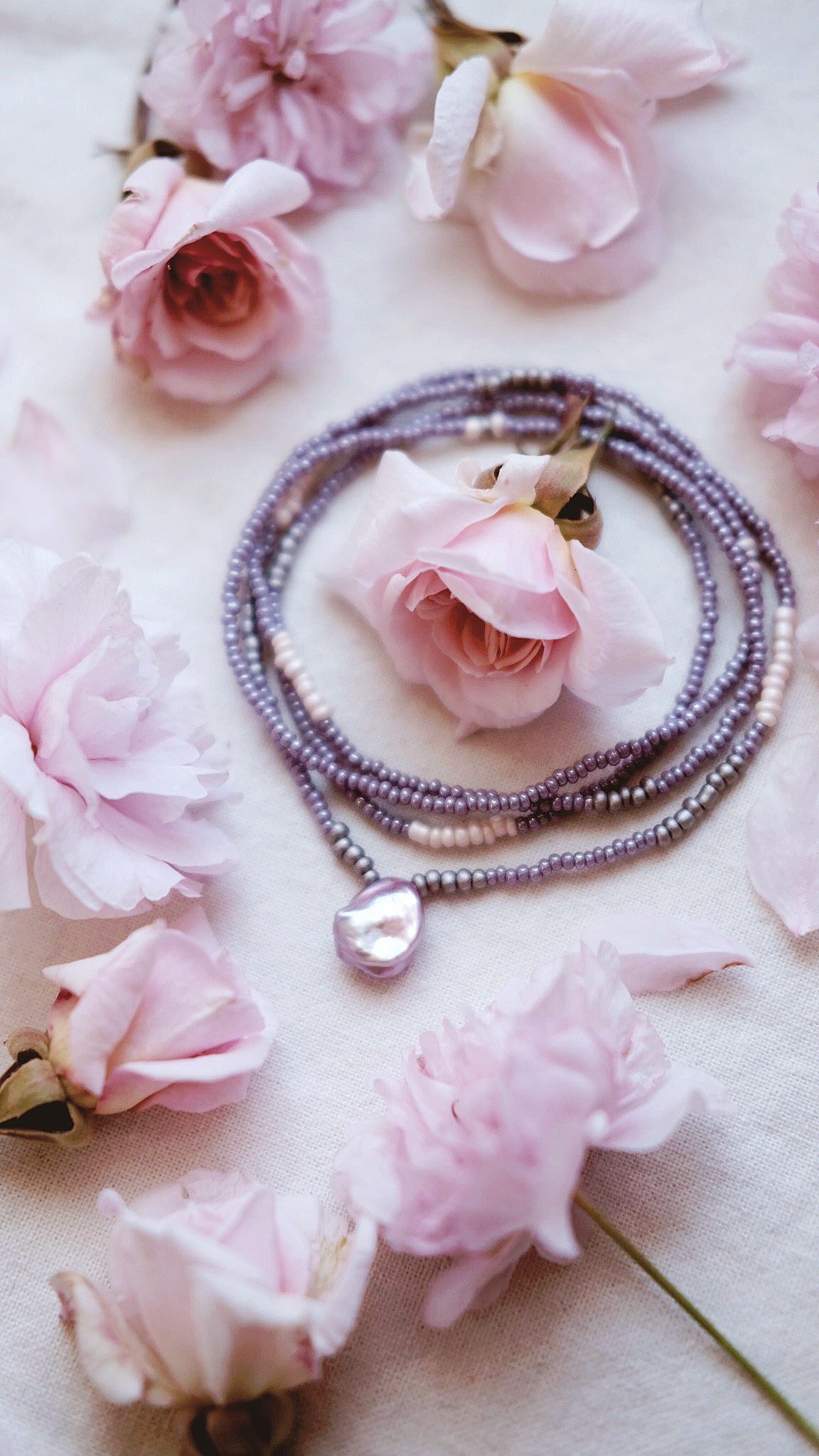 Pearl Petal + Keshi Pearl + serenity necklace