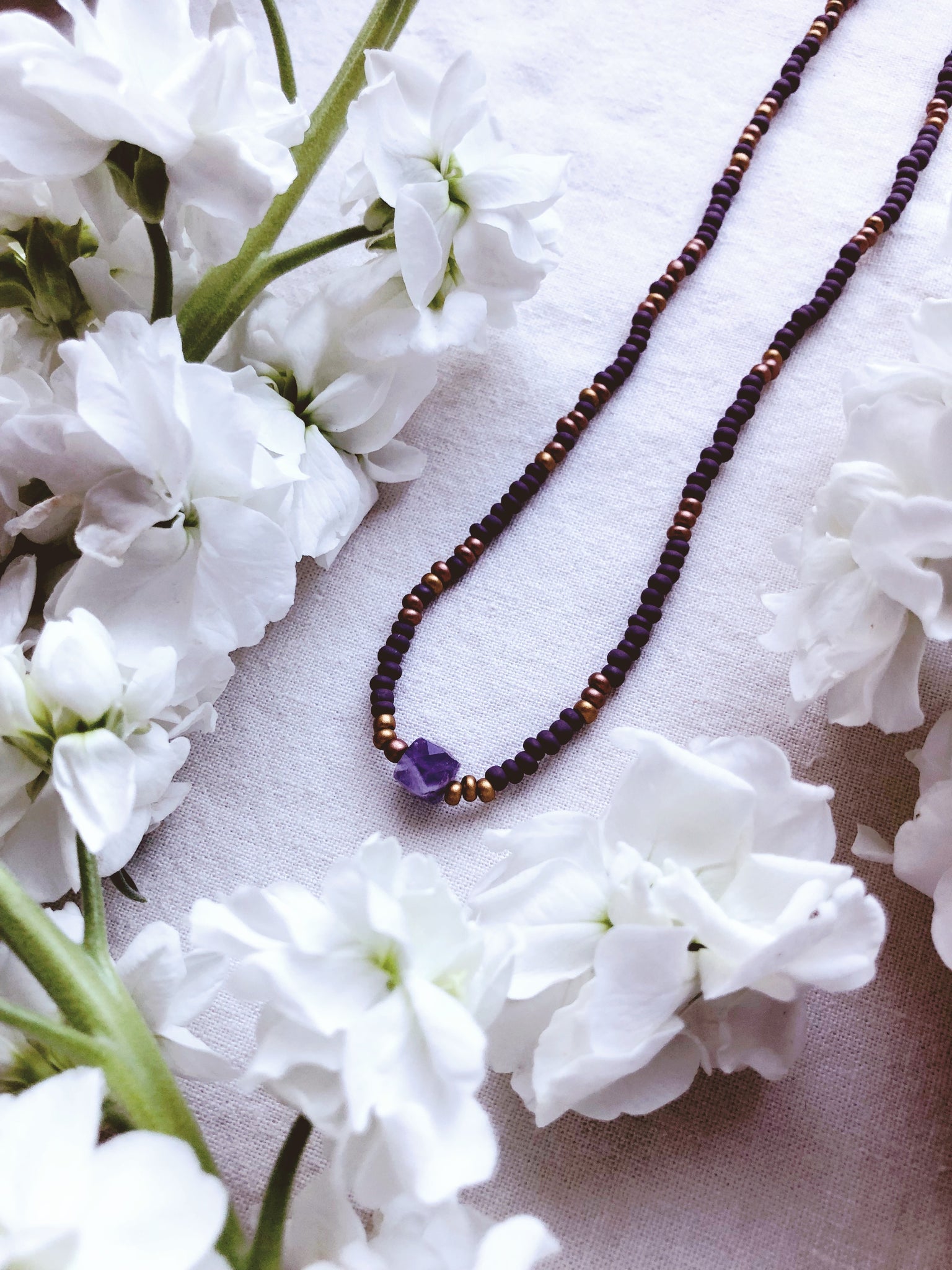 Intuition + Amethyst + mindfulness beaded necklace