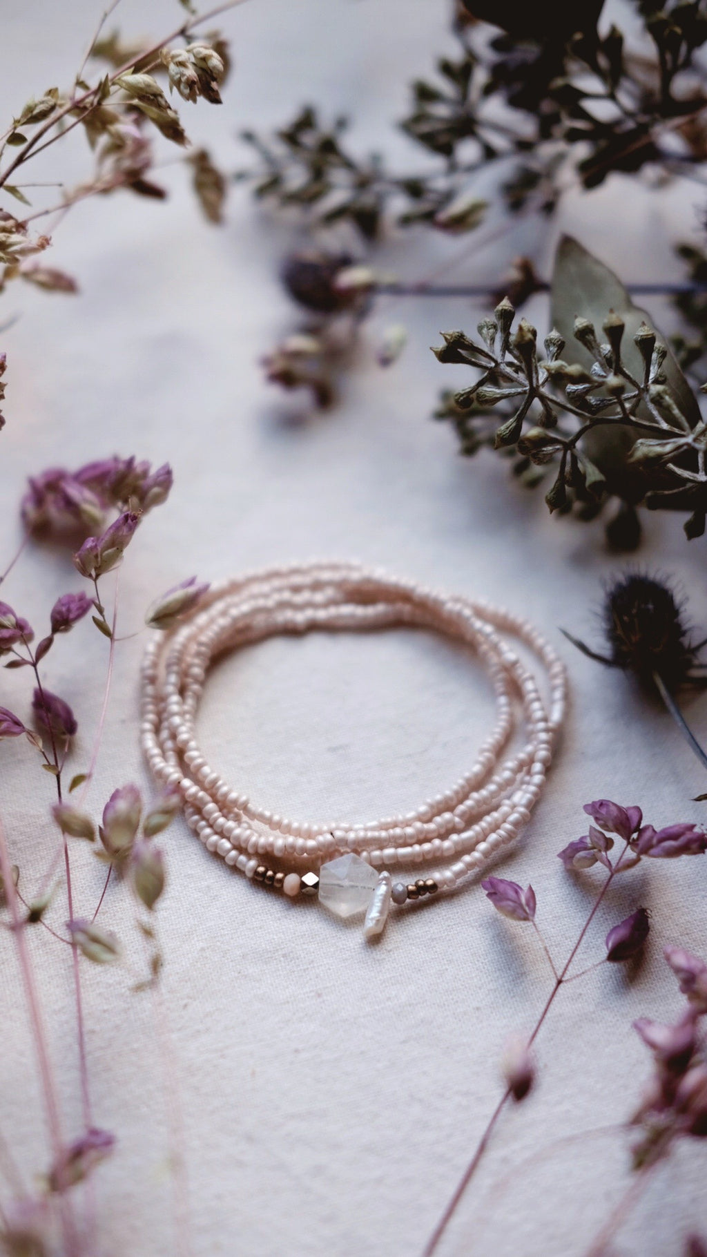 The Poetess + Moonstone + Peach Spinel + Pyrite + Pearl fragment necklace
