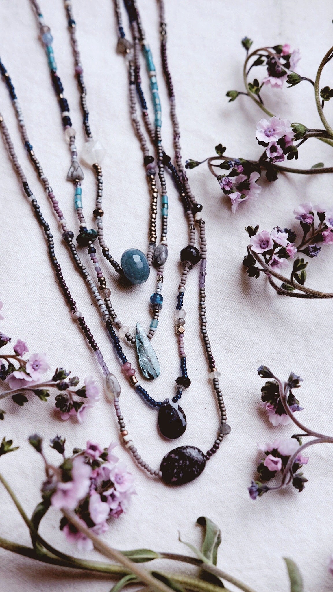 Nebulous + Iolite, Moonstone, Labradorite, Pyrite, Grey Quartz gemstone strand necklace