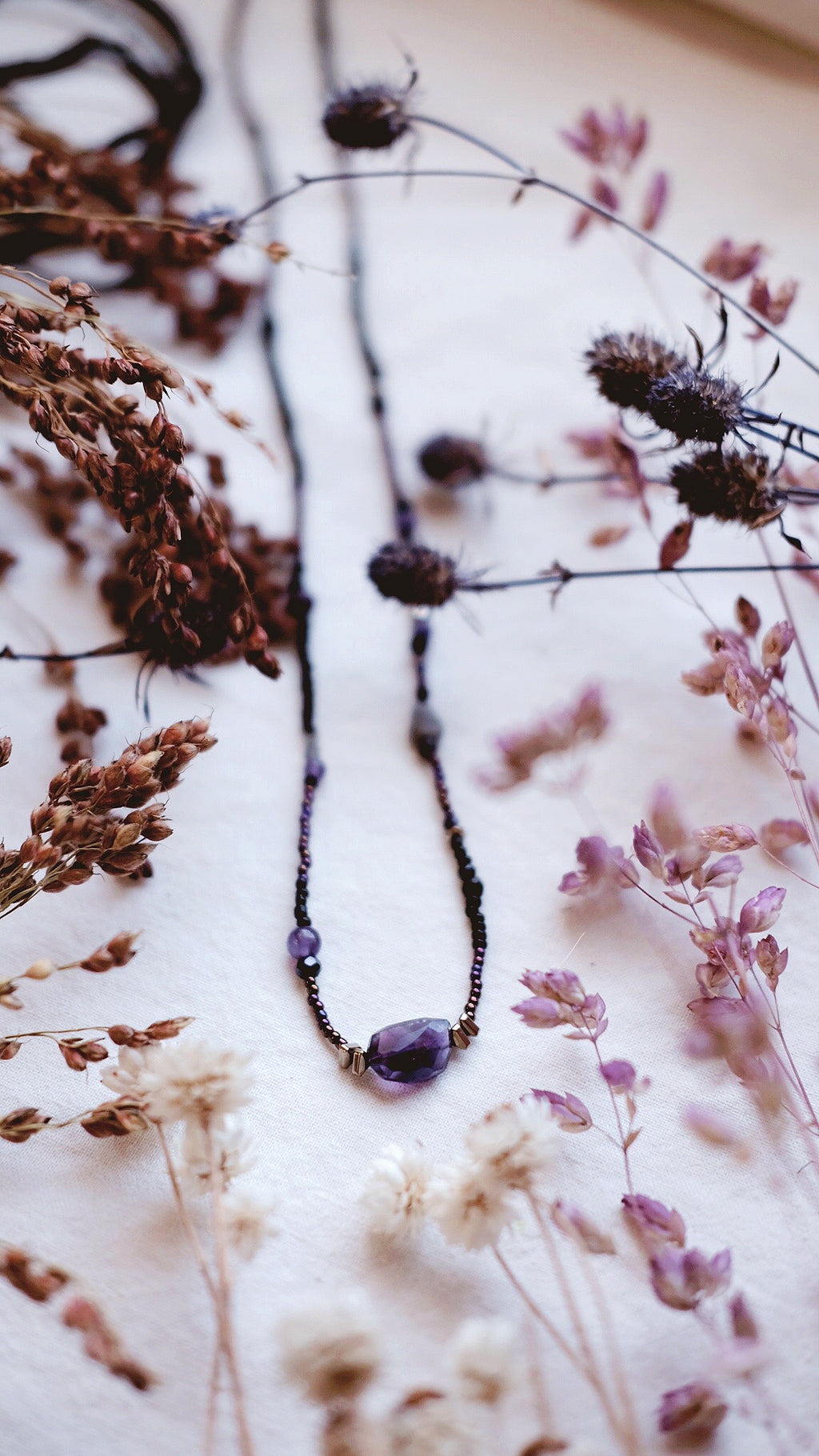 Cauldron Smoke + Amethyst + Black Spinel + Labradorite gemstone necklace