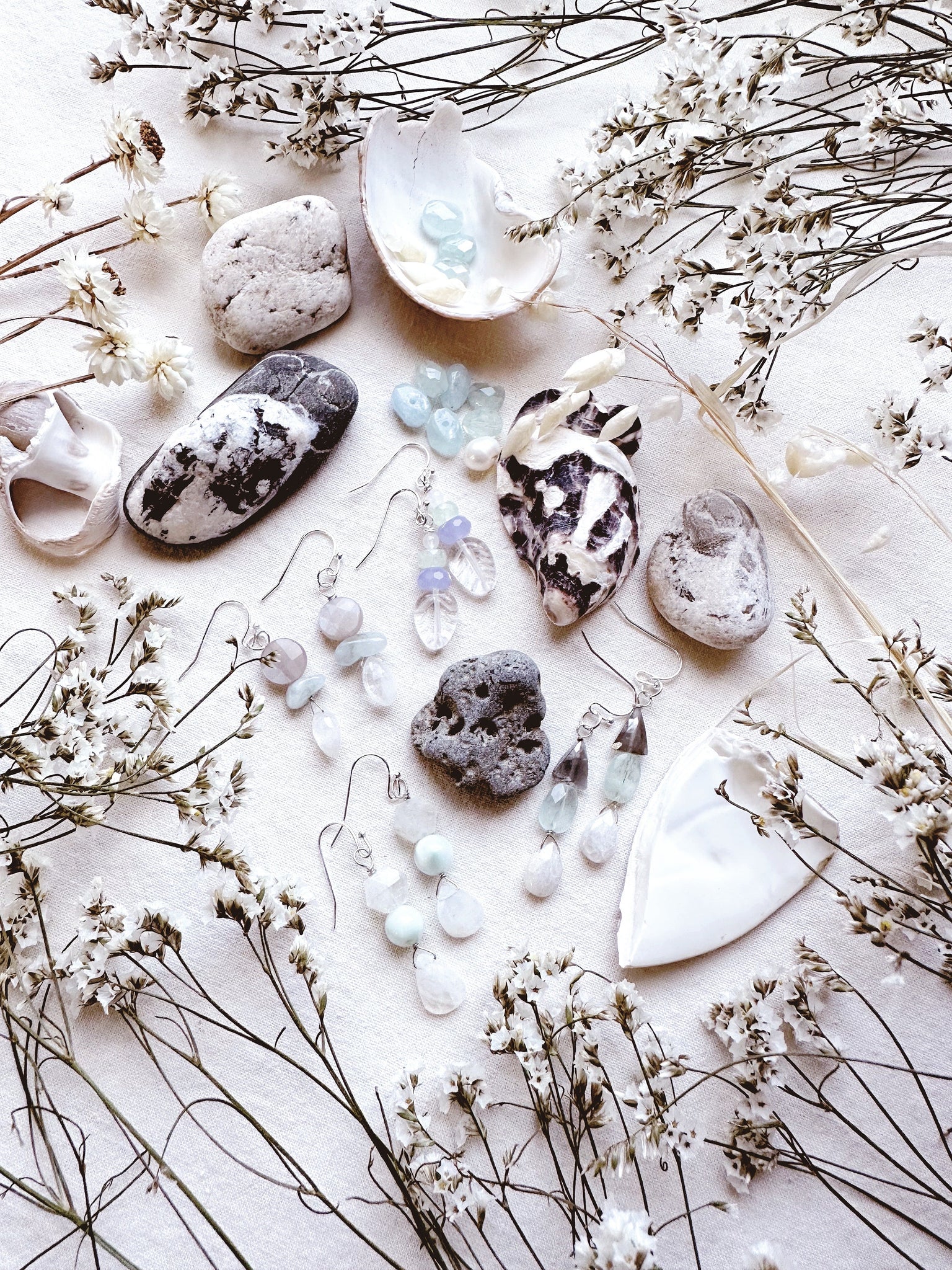 Tidal Moon + Aquamarine & Moonstone earrings