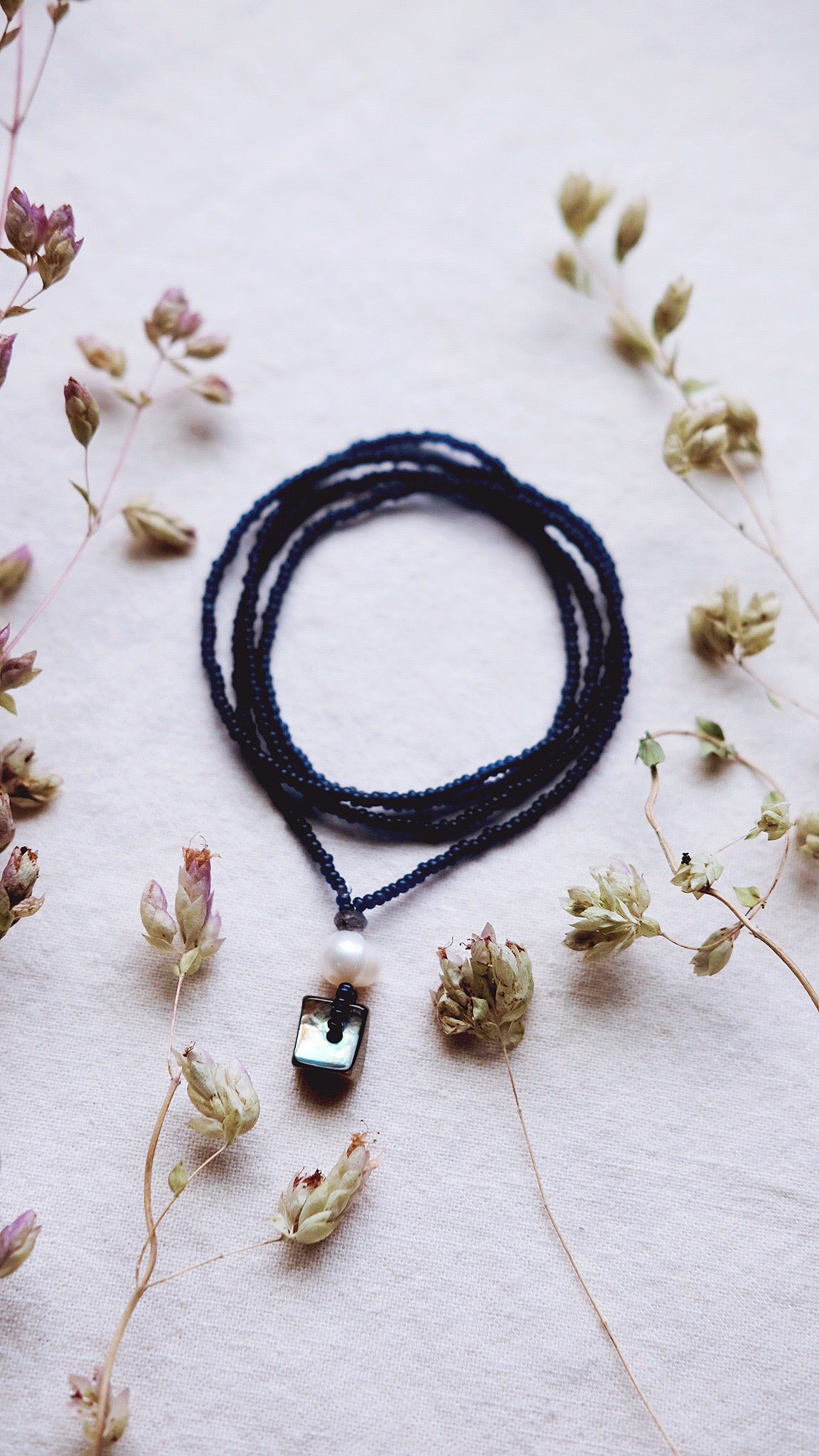 Moon Pearl + Baroque Pearl + Indigenous Abalone + Labradorite necklace