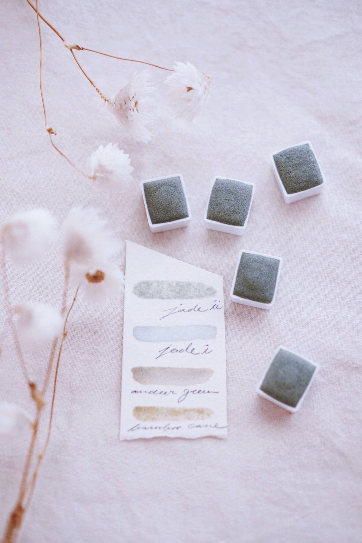 Jade + Stone of five virtues + Limited edition gemstone watercolor