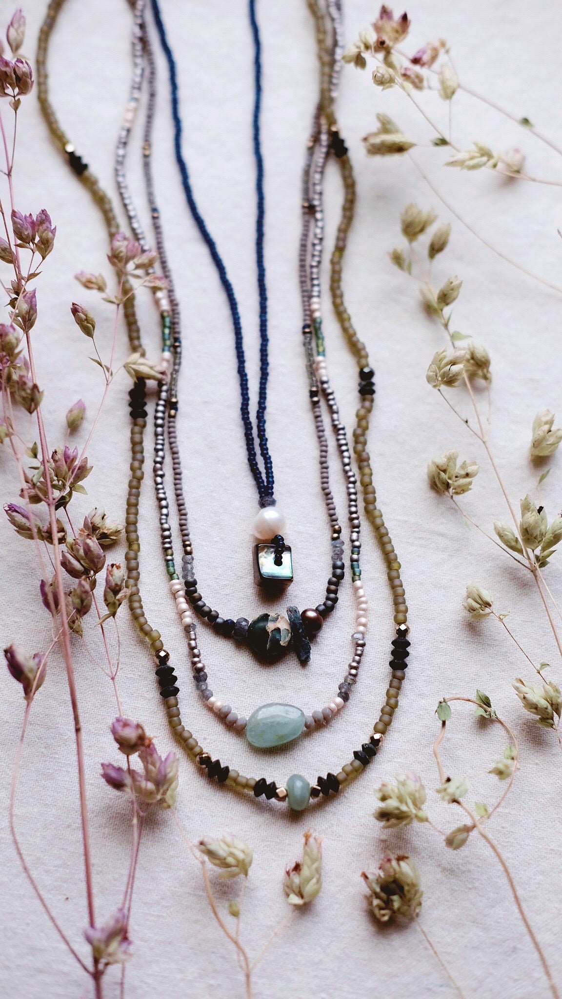 Verge of Seas + Jasper + Kyanite + Freshwater Pearl + Labradorite necklace