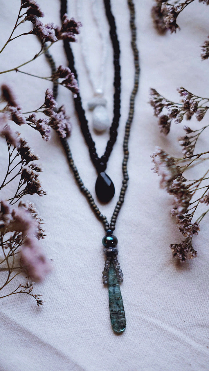 Priestess of Tides + Kyanite + Labradorite + Freshwater Pearl + Chalcedony necklace