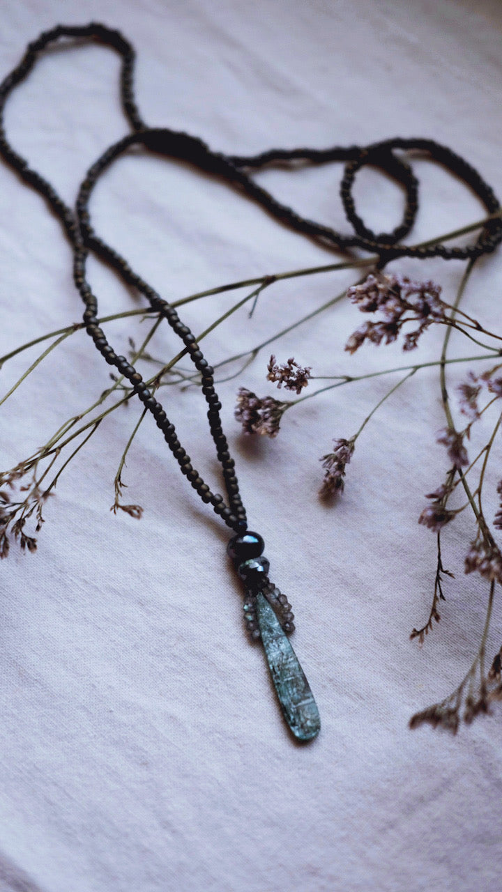 Priestess of Tides + Kyanite + Labradorite + Freshwater Pearl + Chalcedony necklace